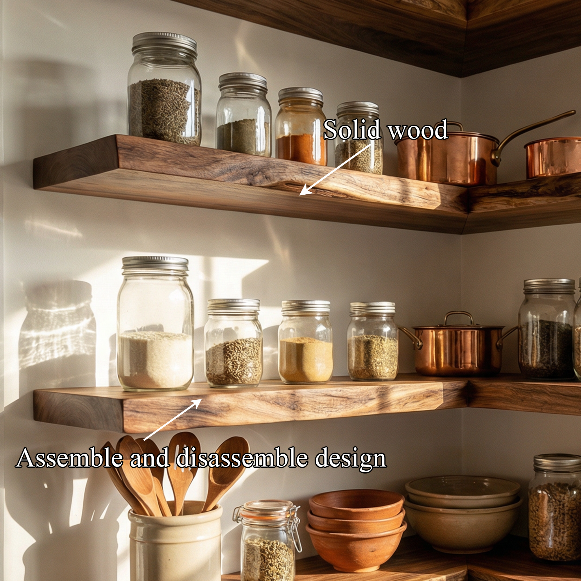 Modern L Shape Floating Kitchen Shelves Corner Wall Storage Display SINLKIFL476