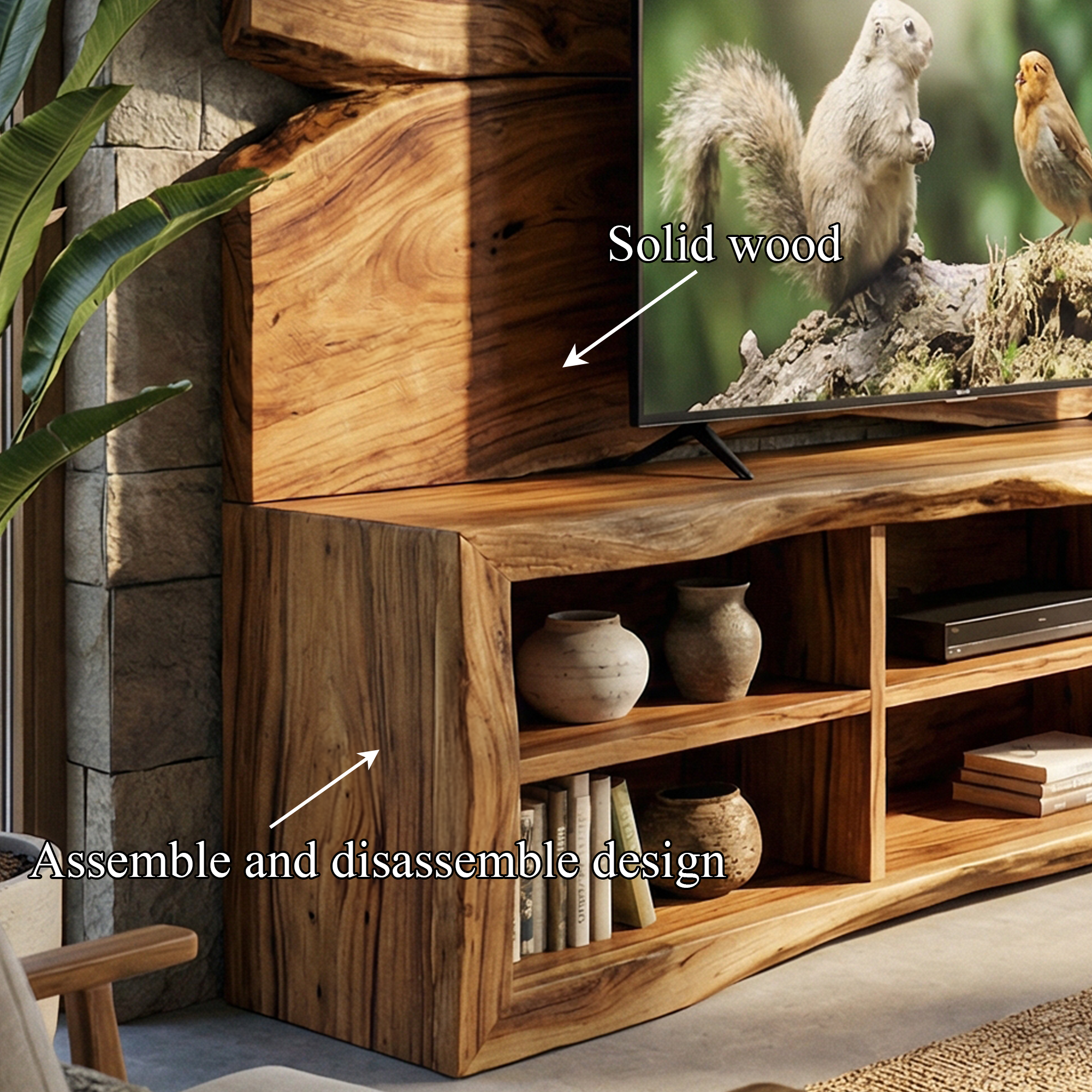 Modern TV Cabinet With Wood Wall Panel Living Room SINLKISC495