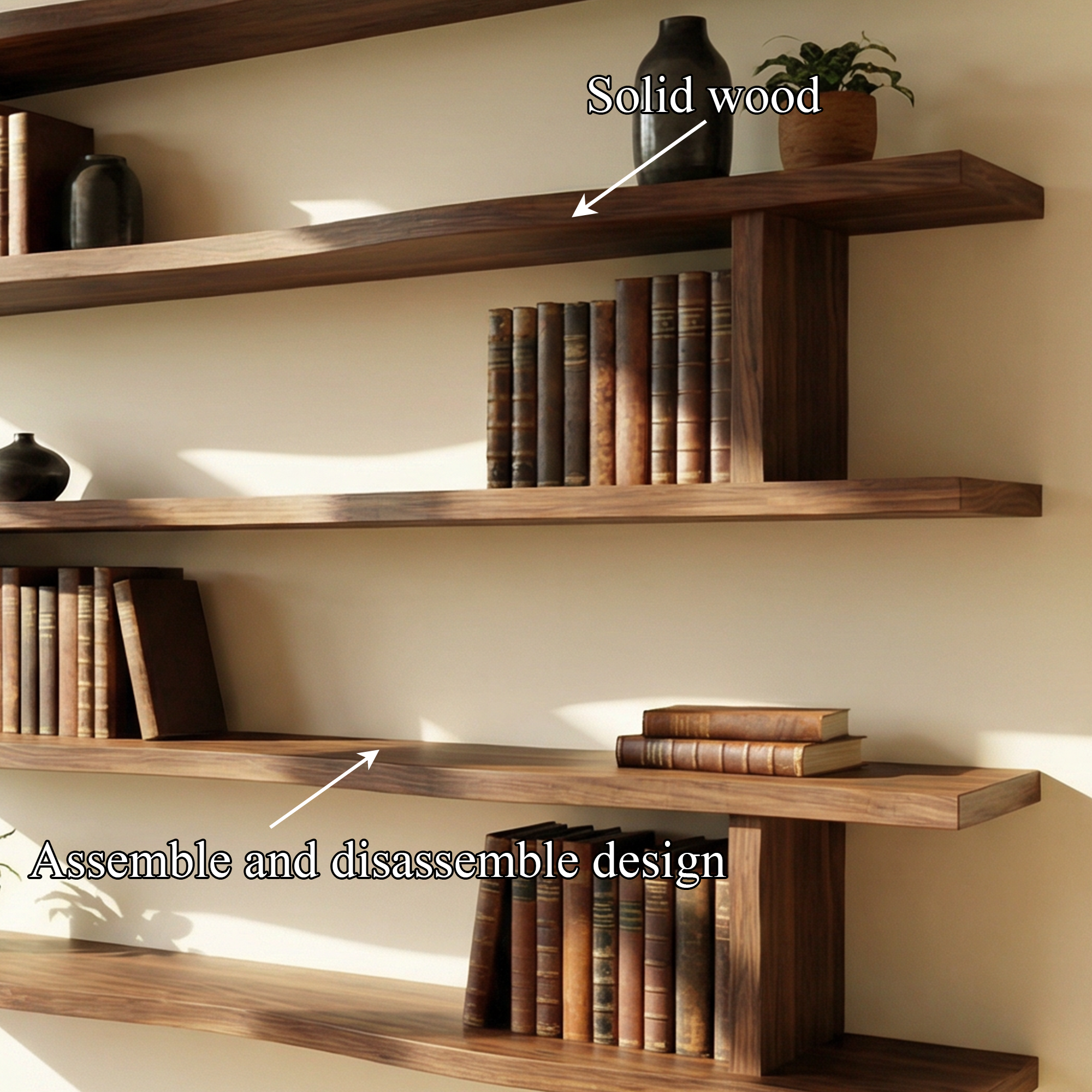 Modern Minimalist Wall Mounted Book Shelves Wood Floating Display System SINLKIFL478
