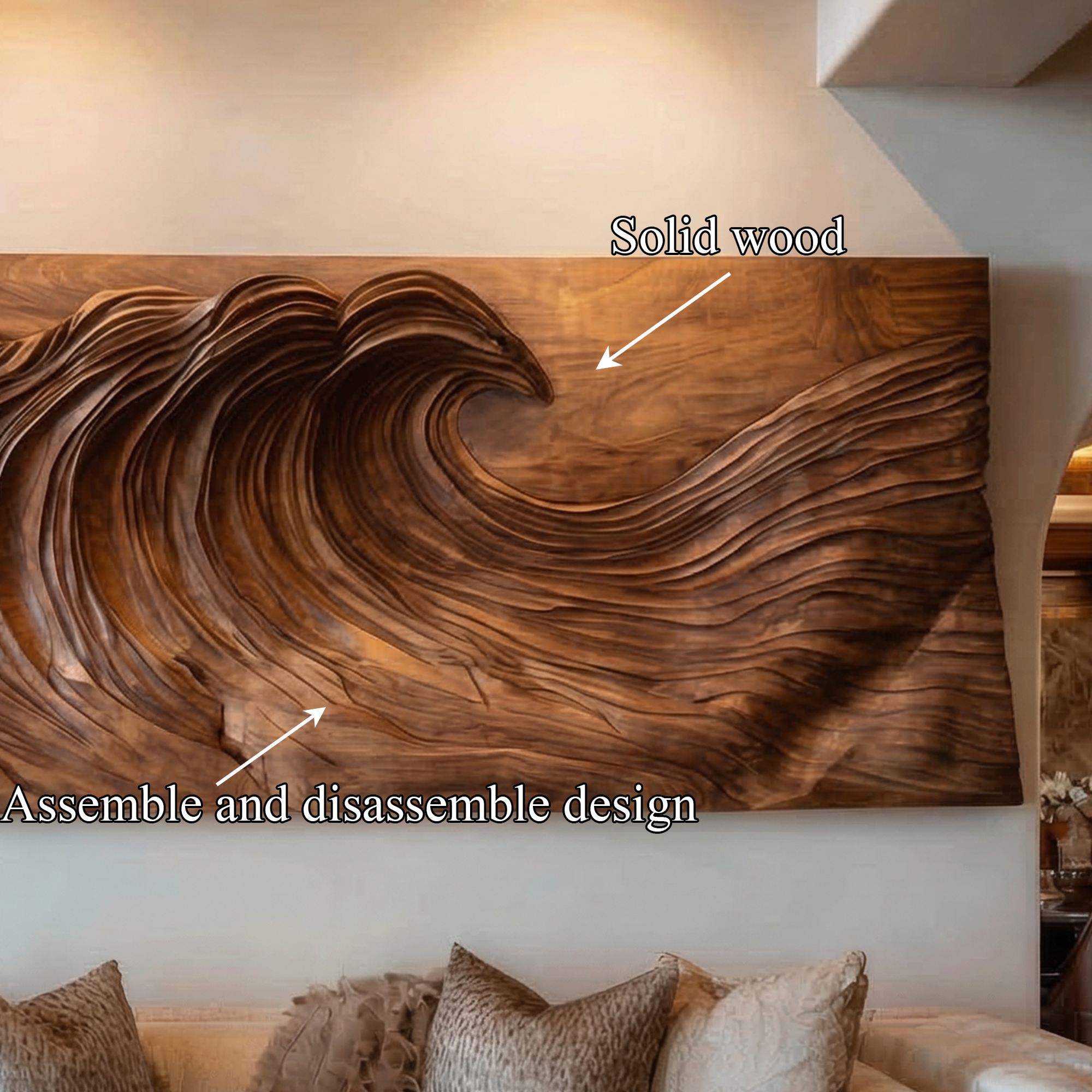 Modern Ocean Wave Wood Wall Art Living Room Wall Decor SINLKIWD038