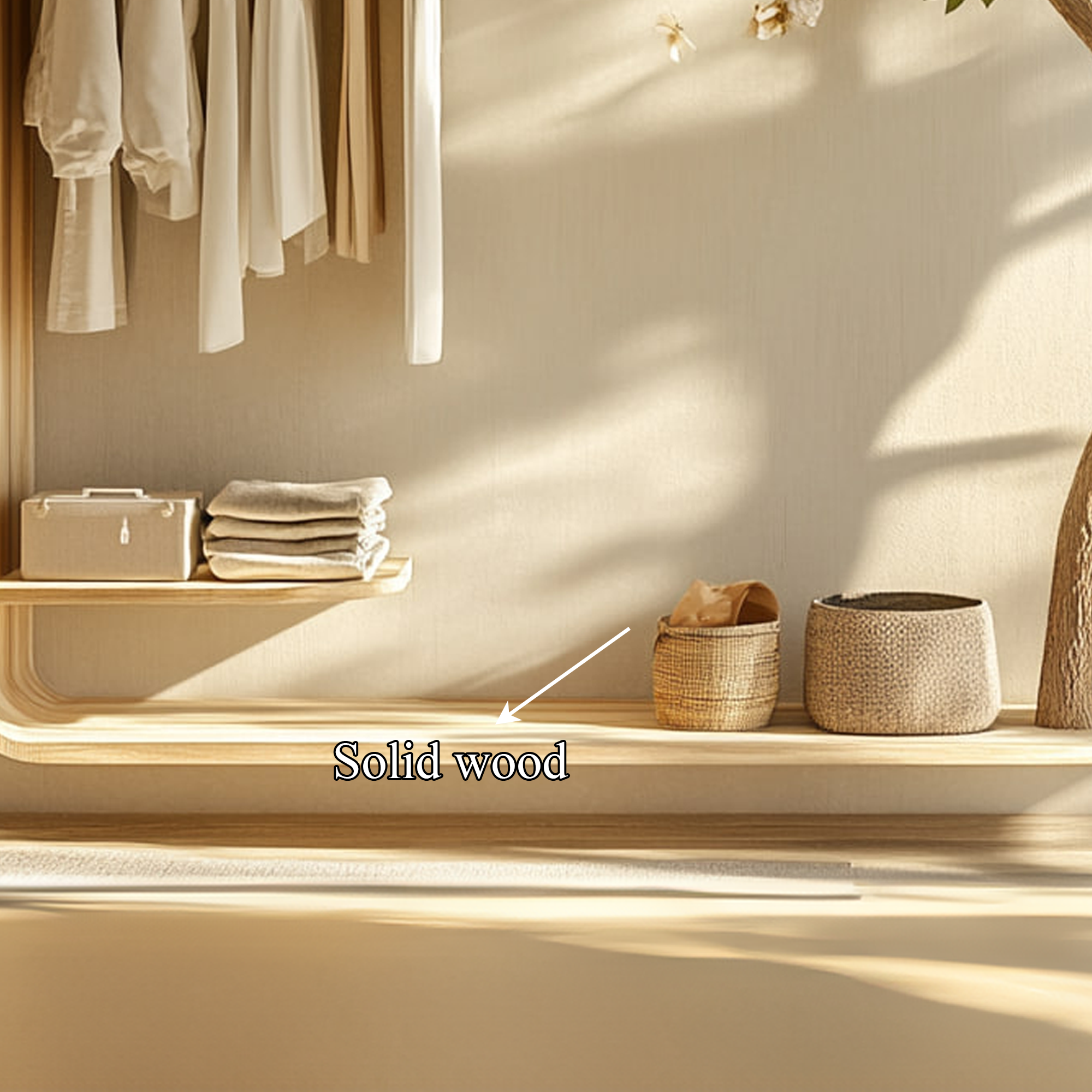 Minimalist Tree Wardrobe Handcrafted Solid Wood Bedroom Organizer SINLKITCR062