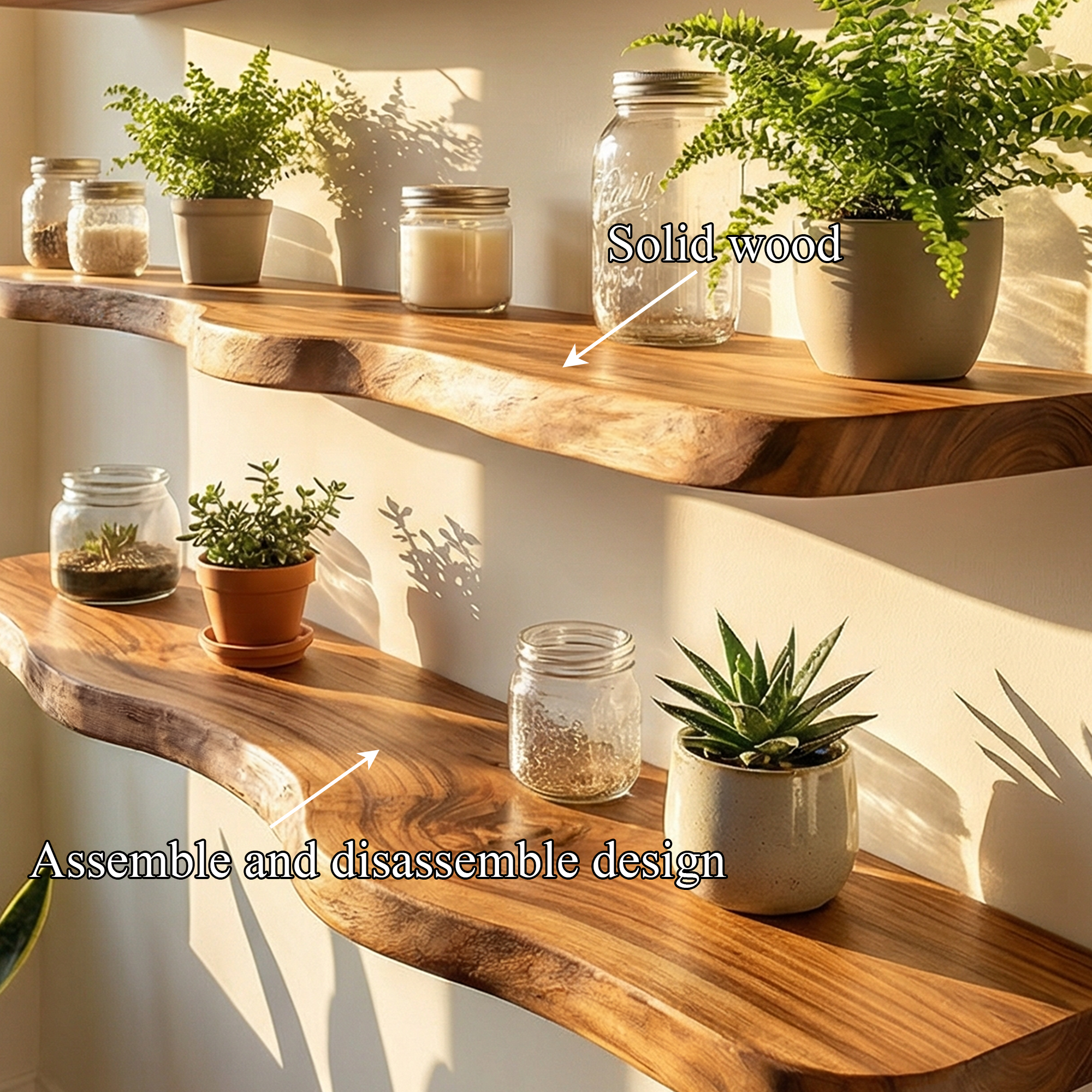 Modern Organic Wall Shelves Solid Wood Plant Display Rack SINLKIFL486