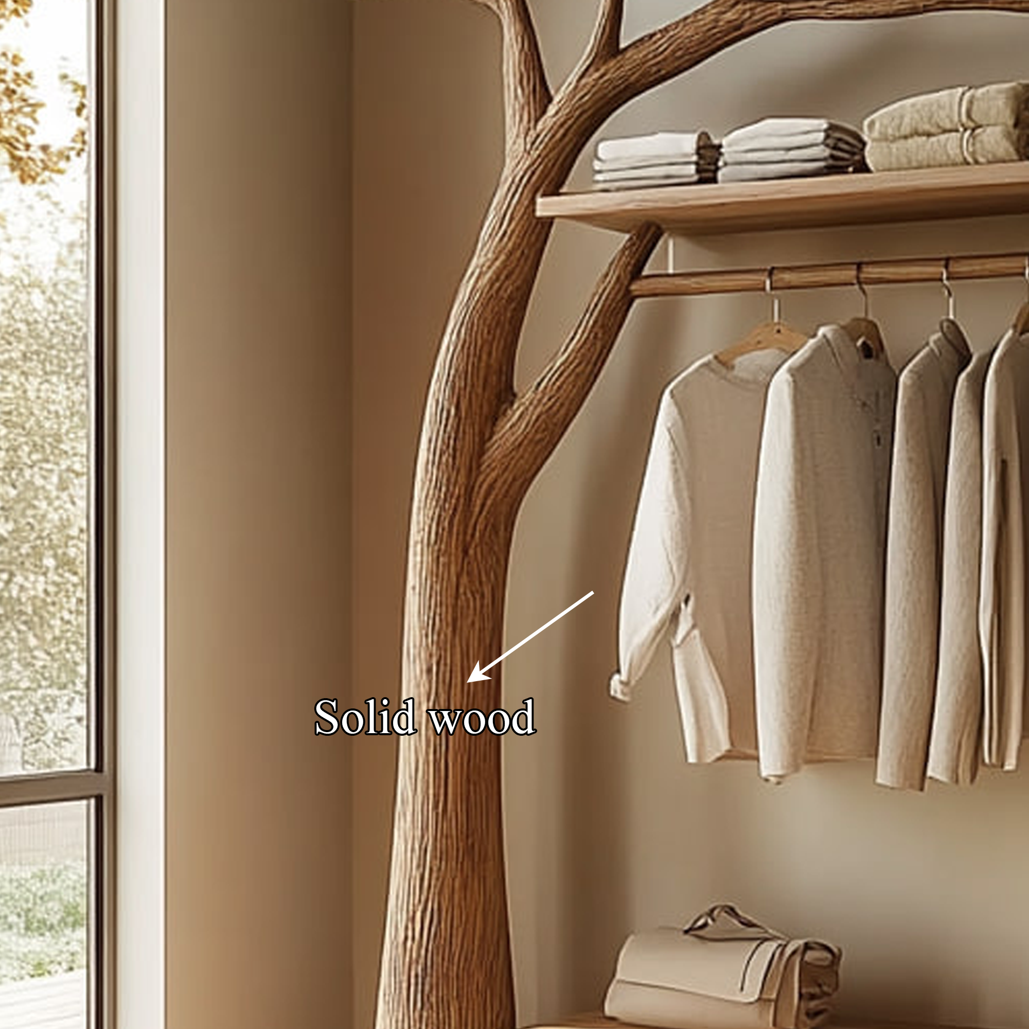 Rustic Solid Wood Tree Clothing Stand Natural Home SINLKITCR051