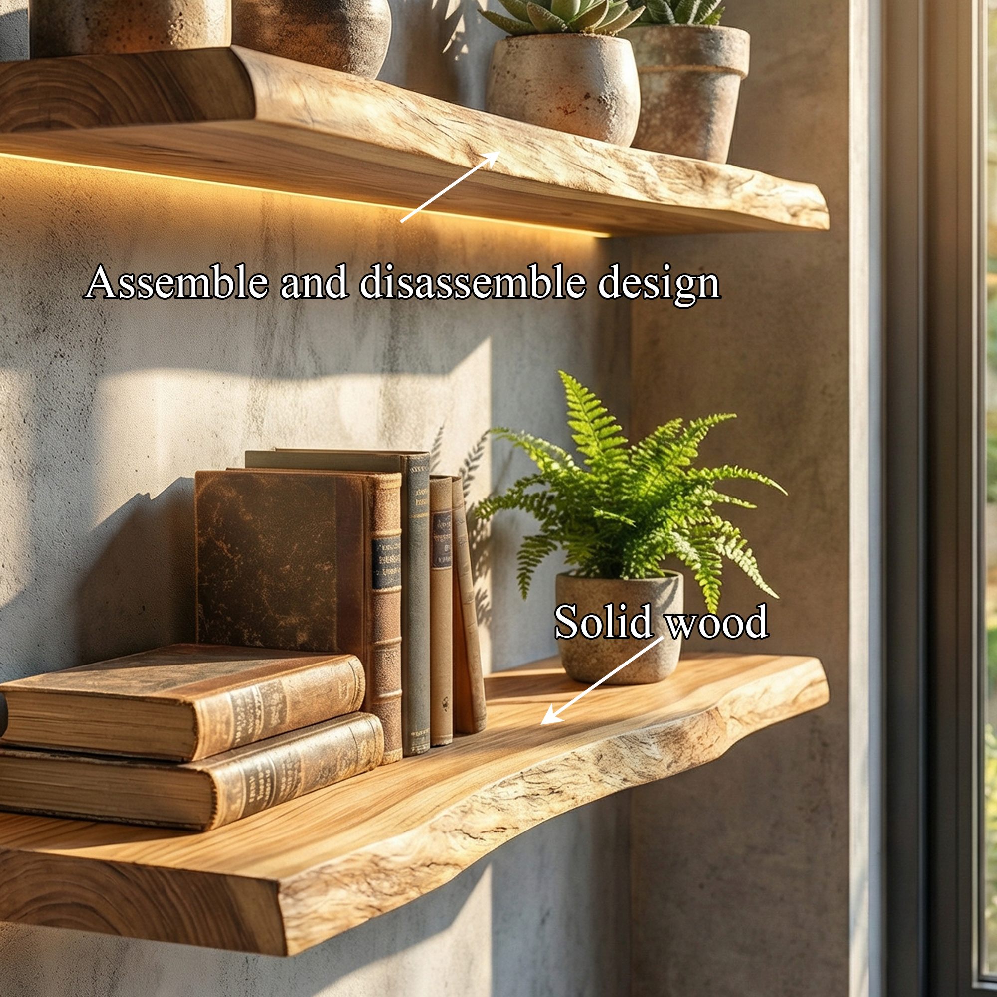 Rustic Chunky Wood Floating Wall Shelves Natural Edge Display SINLKIFL489