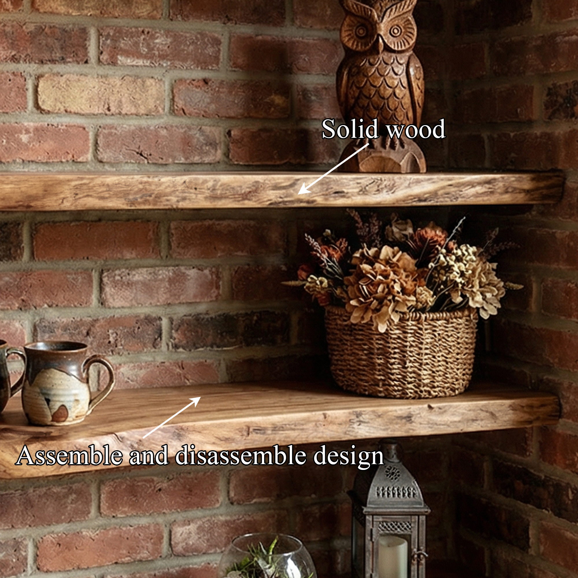 Industrial Rustic Floating Wall Shelves Solid Wood SINLKIFL493