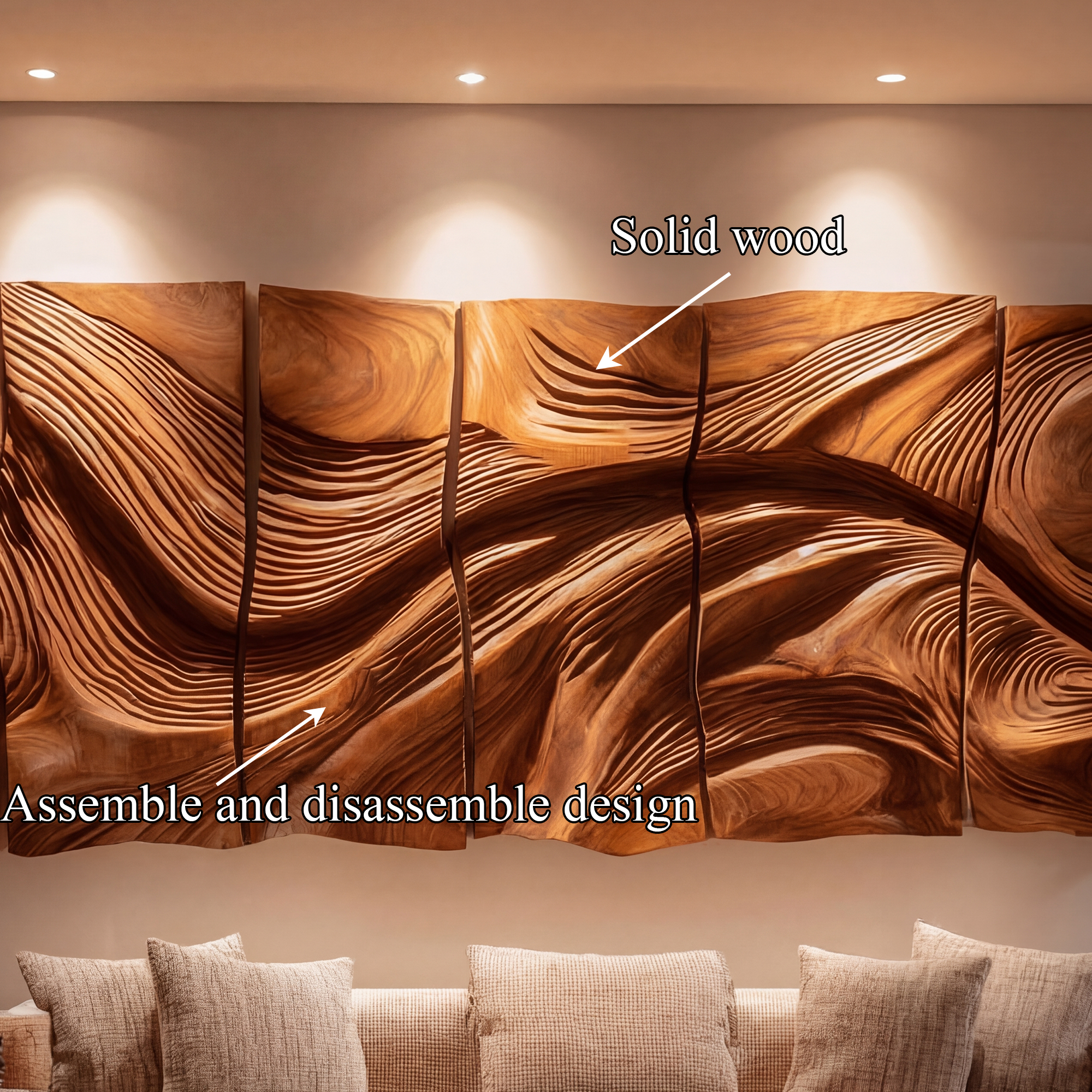 Modern Abstract Carved Wood Wall Art Living Room Wall Decor SINLKIWD039