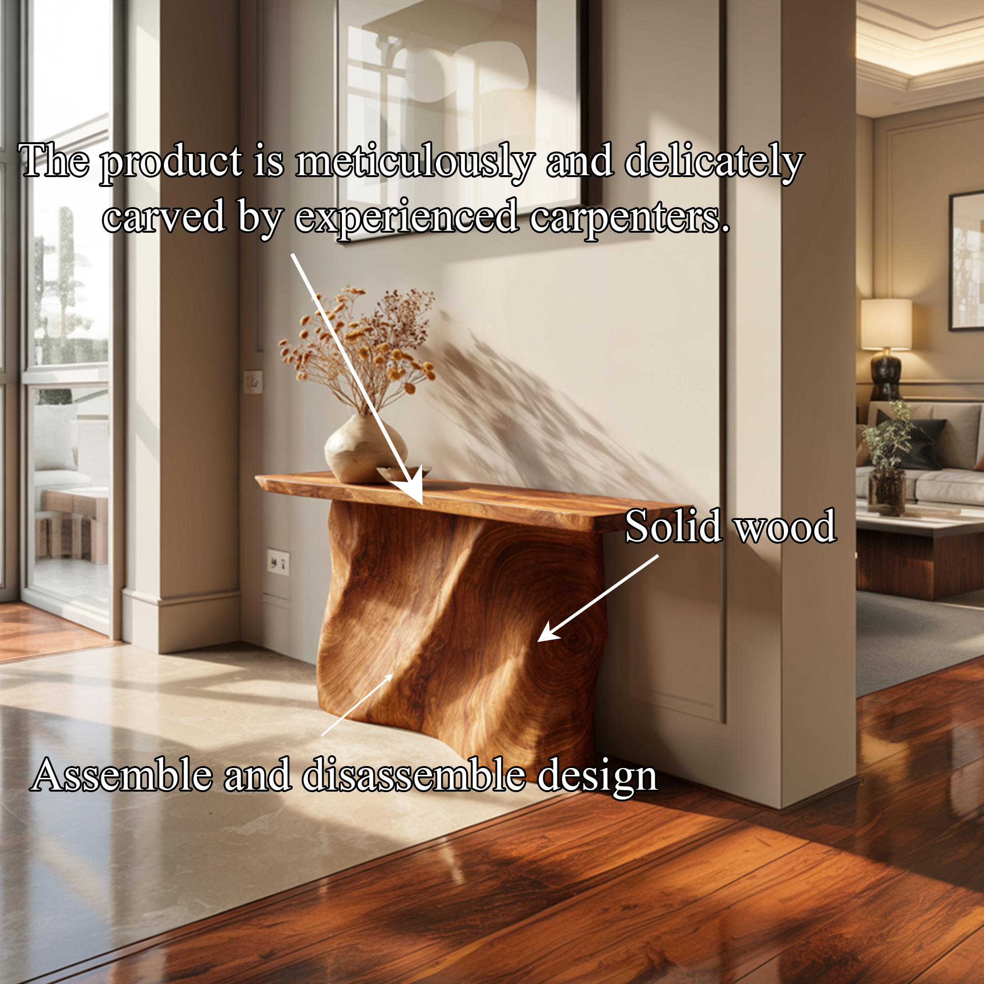 Rustic Foyer Console Table Handcrafted Root Base Entryway SINLKICS410