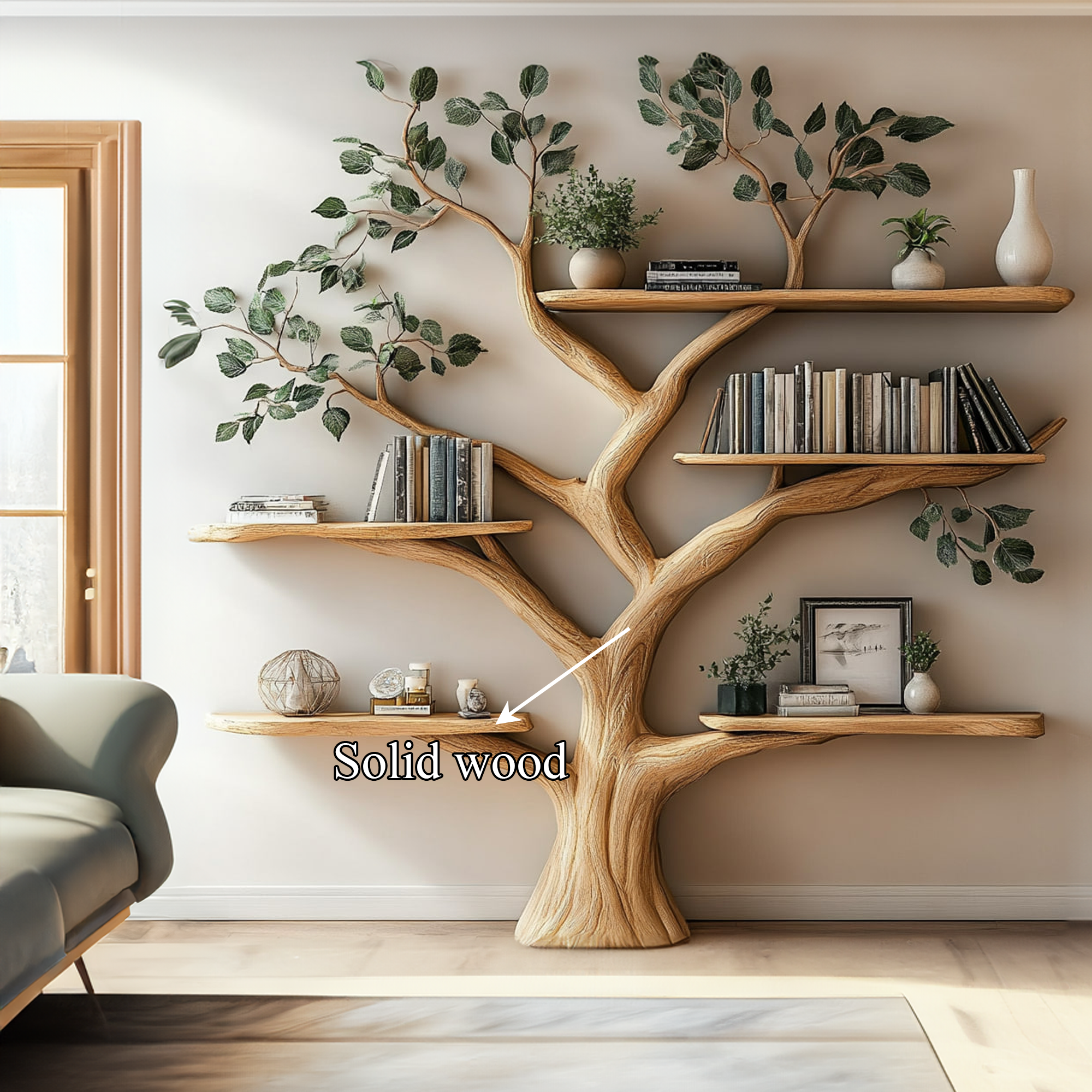 Handcrafted Tree Bookshelf Wall-Mounted Furniture Living Room SINLKITB535
