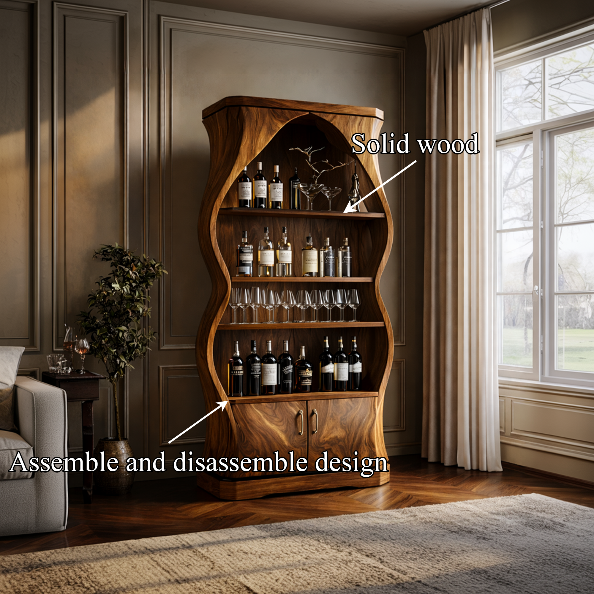 Artisan Solid Wood Wine Cabinet Dining Room SINLKISC454