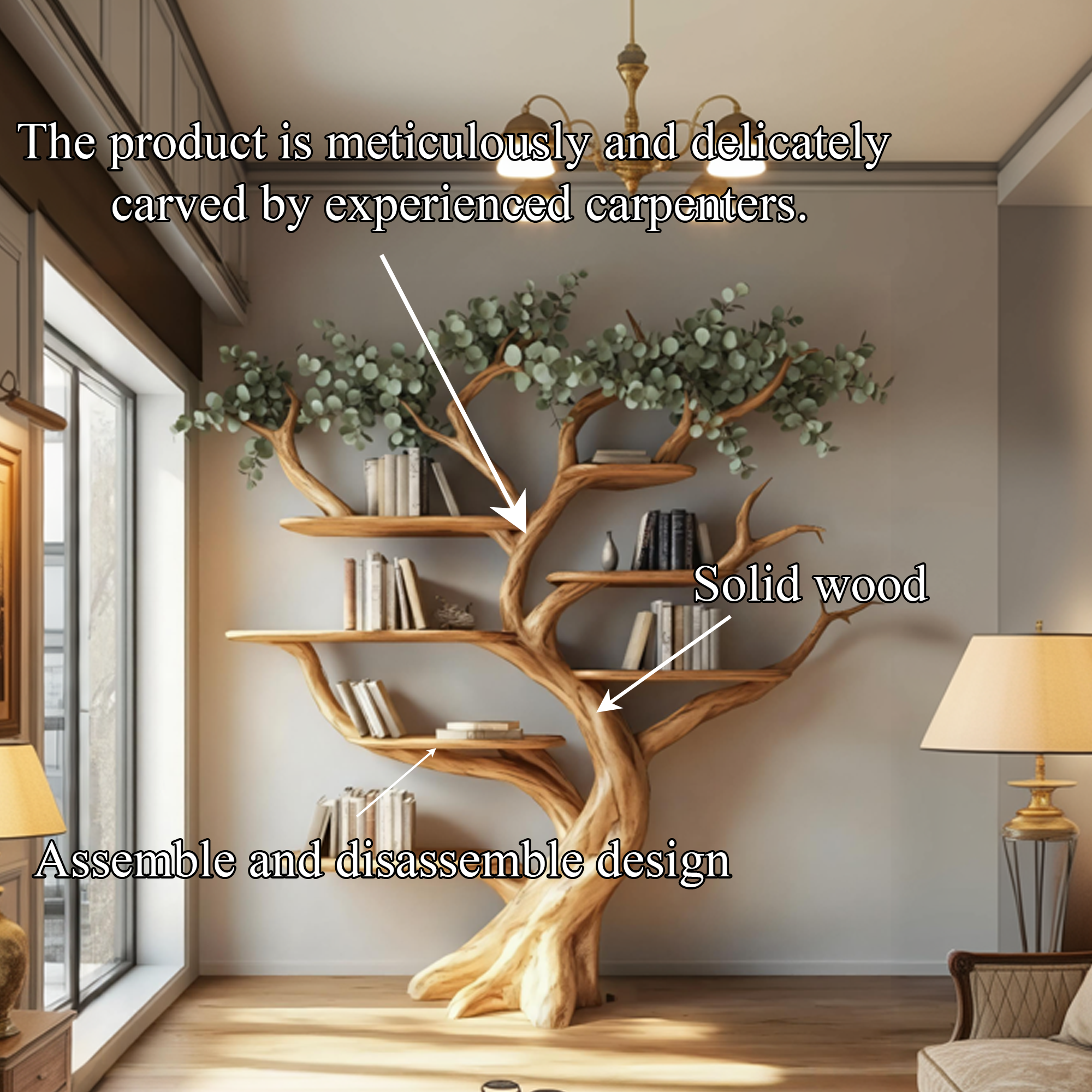 Handcrafted Tree Storage Bookcase Living Room Interior Statement Furniture SINLKITB612