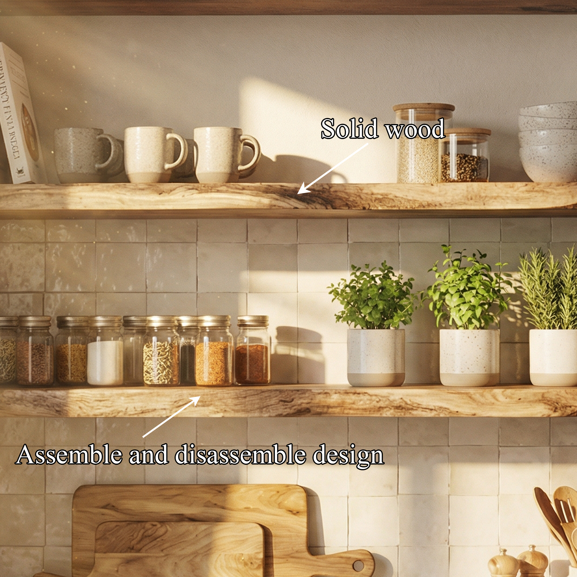 Modern Farmhouse Solid Wood Kitchen Wall Shelving Open Storage Rack SINLKIFL499