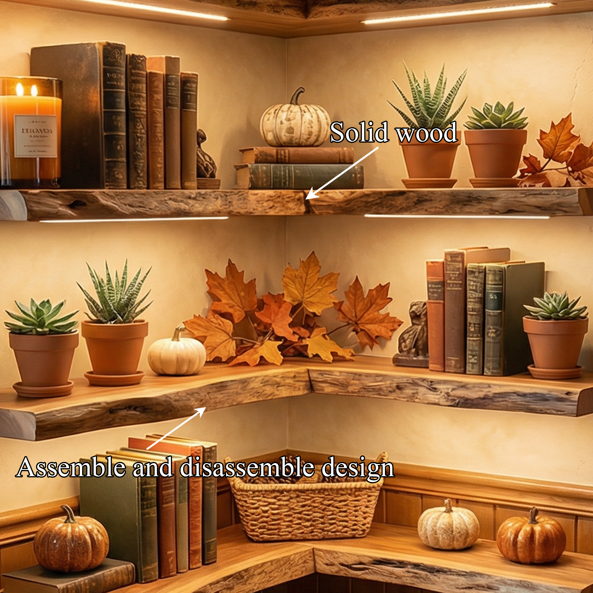 Modern Cozy Corner Floating Wall Shelves Solid Wood Reading Nook Display SINLKIFL502