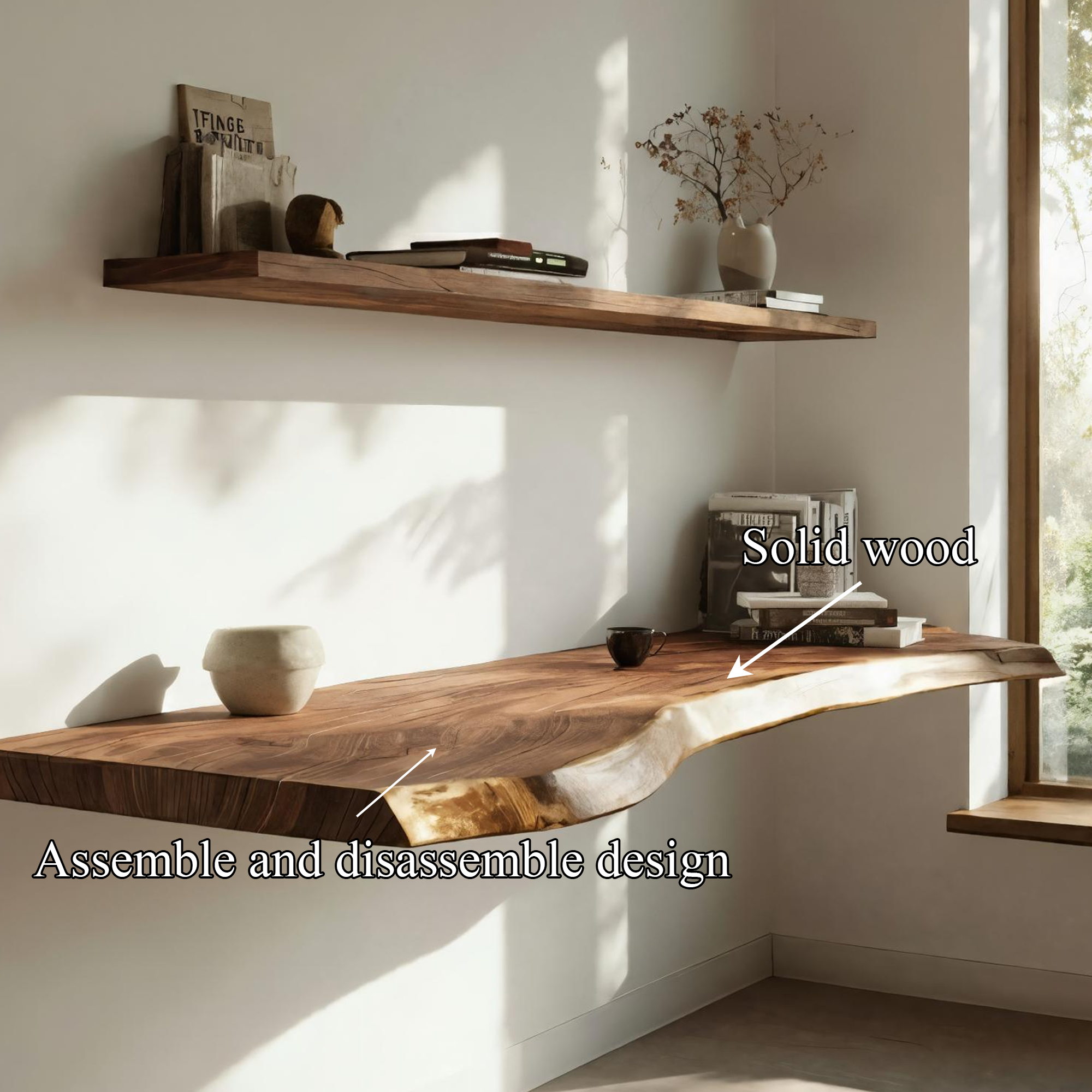 Handcrafted Live Edge Floating Work Desk Modern Corner Workspace SINLKIFL387