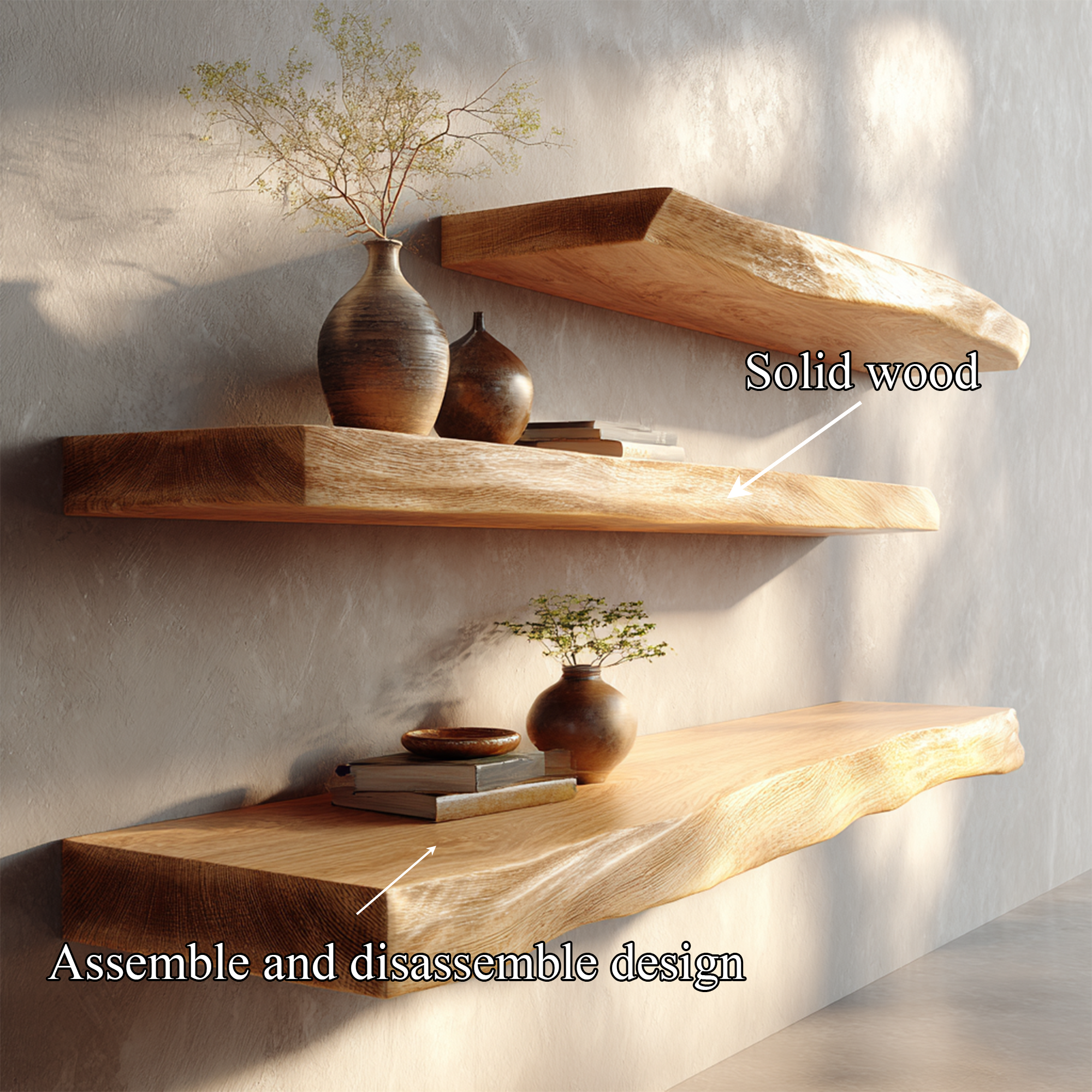Thick Edge Solid Wood Floating Shelves Natural Minimal Interior Decor SINLKIFL388