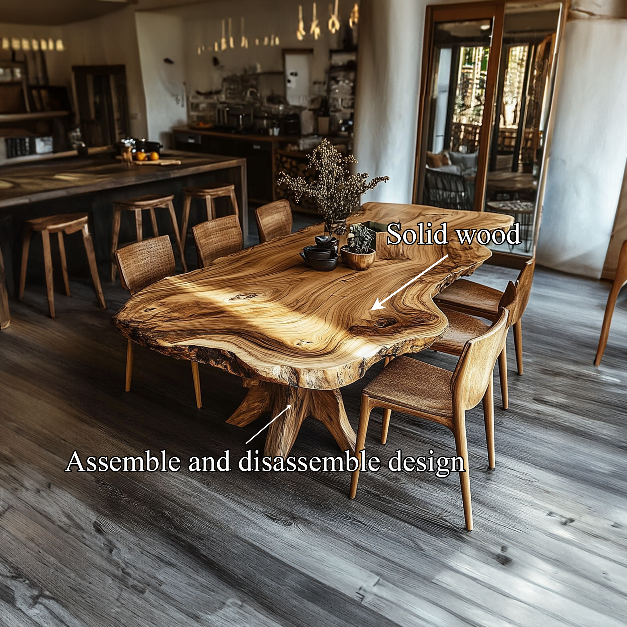 Live Edge Dining Table Handmade Natural For Kitchen SINLKIDT144