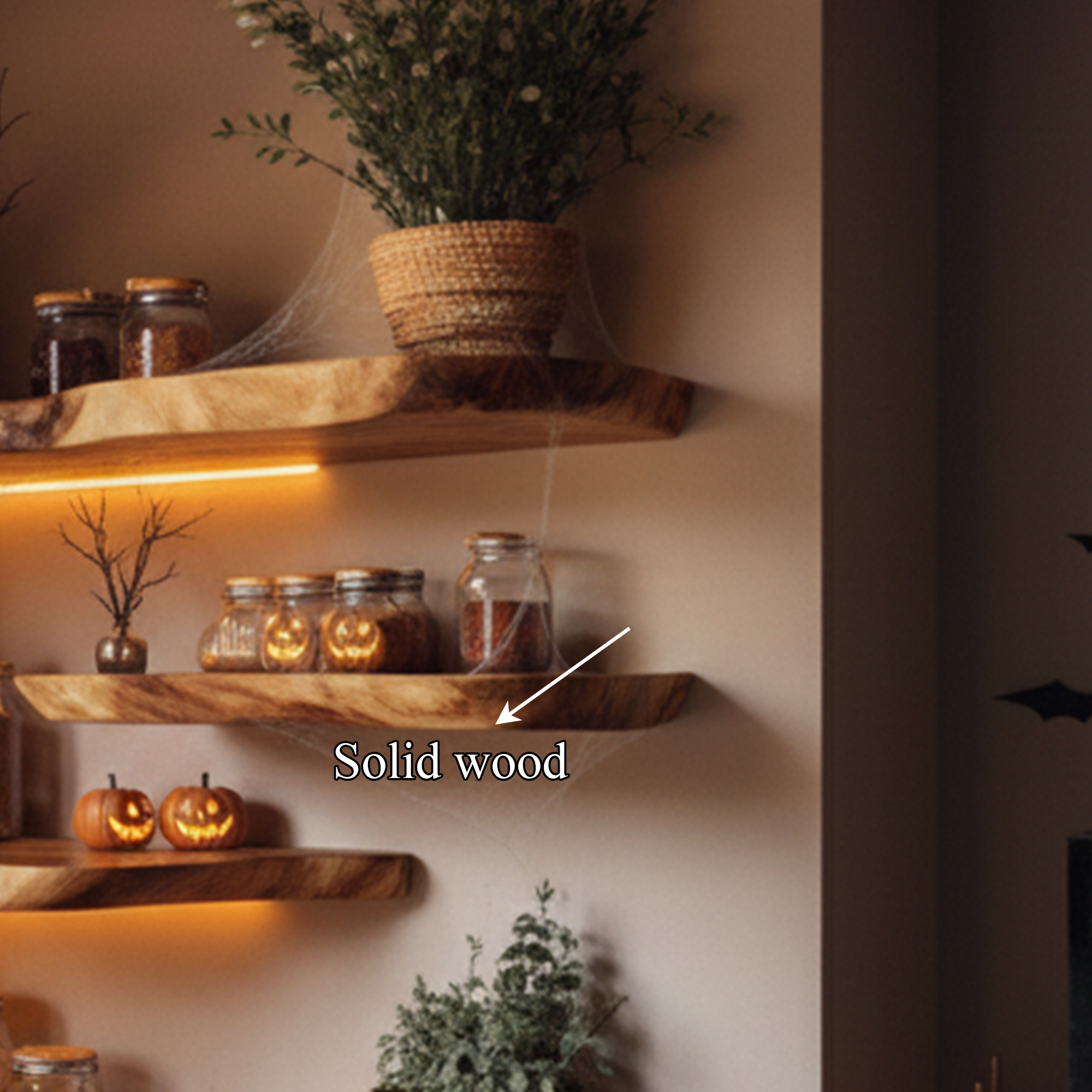 Mid Century Floating Wooden Shelves Halloween Style Living Room SINLKIHW034