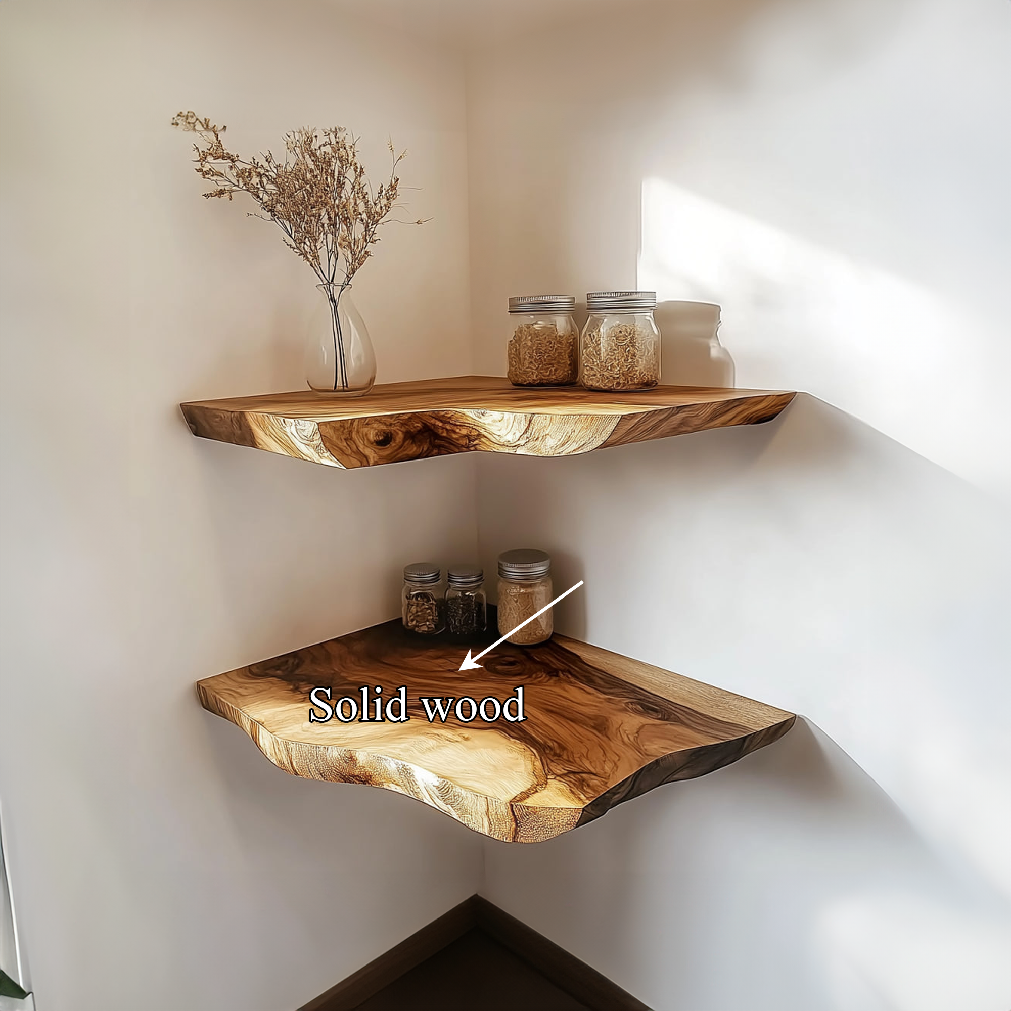 Rustic Live Edge Corner Wall Shelf Kitchen Or Dining Room SINLKIFL220