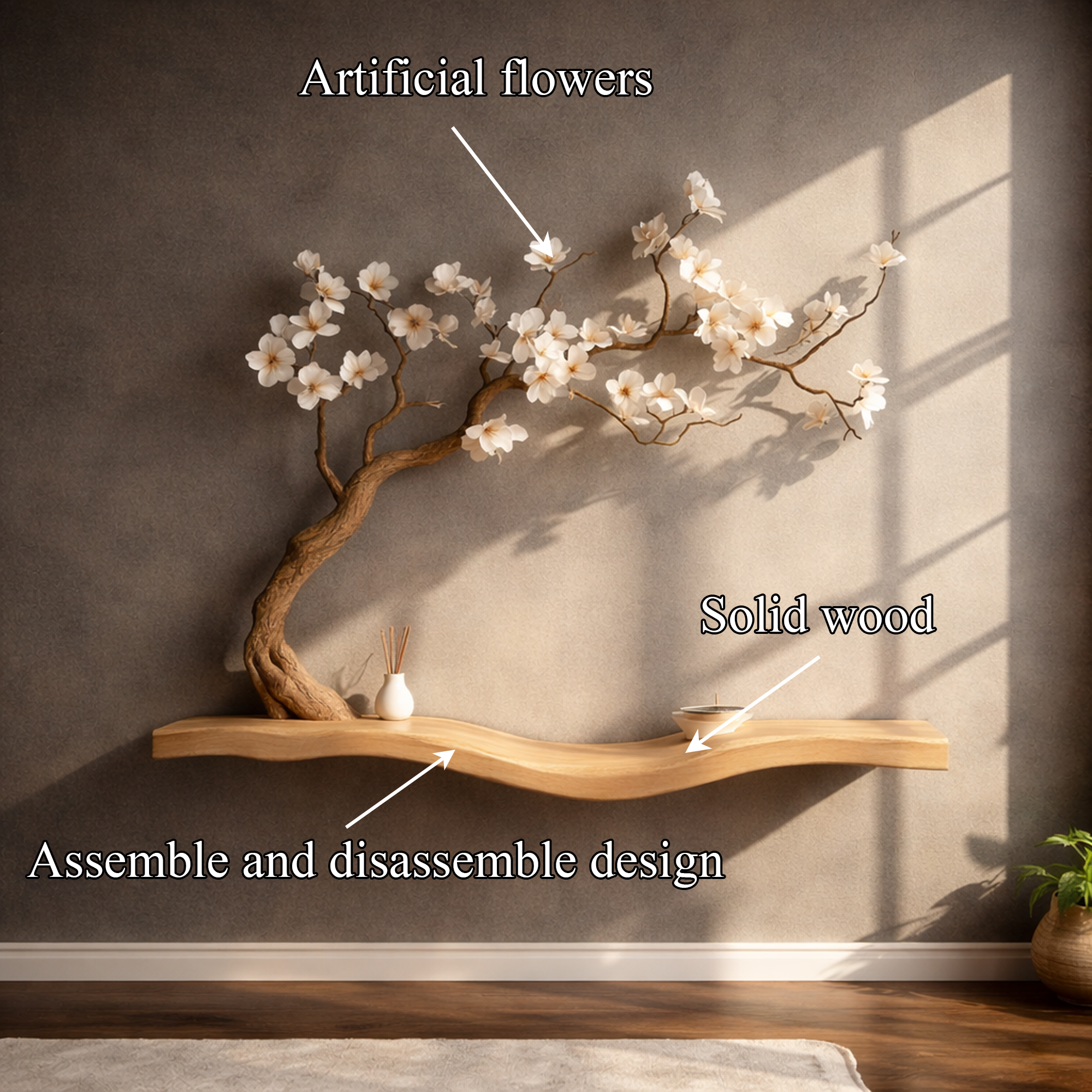 Rustic Tree Shelf Wall Mounted Bookcase For Reading Nook SINLKIFL250
