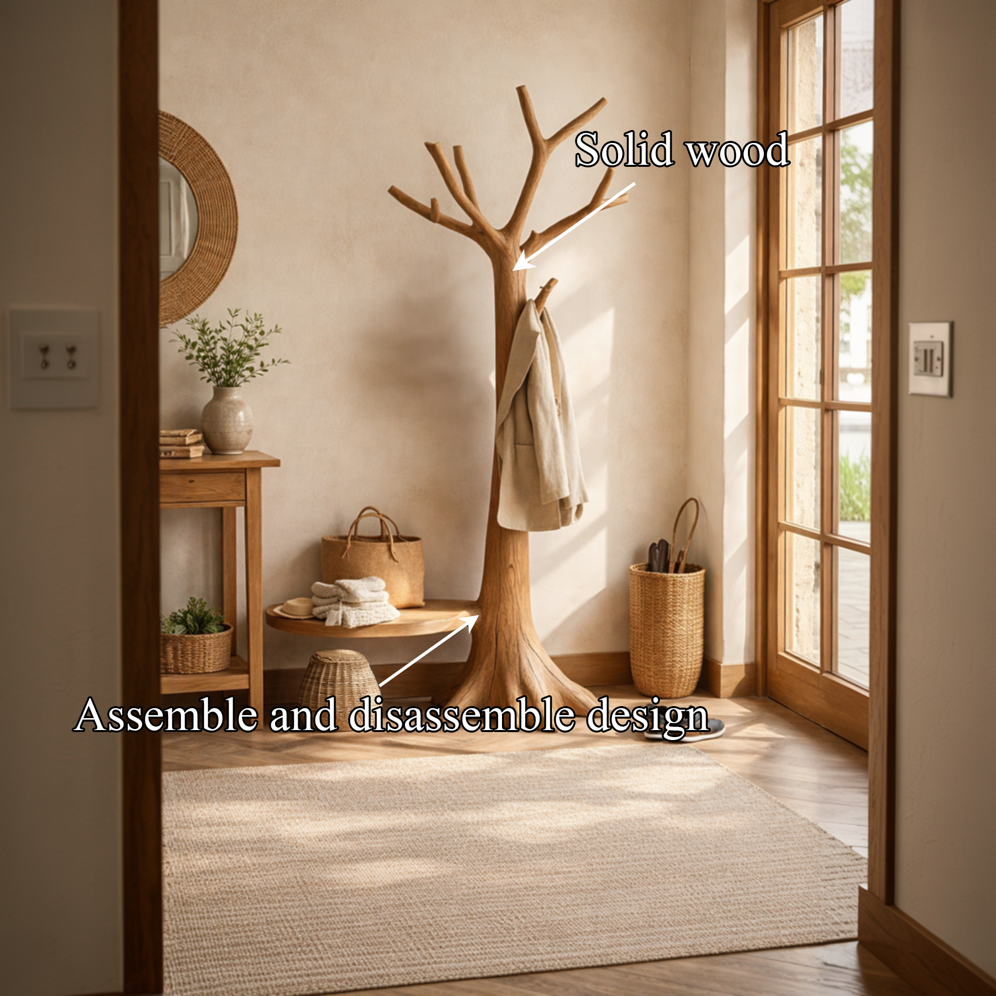 Sculptural Tree Coat Rack Solid Wood Entryway Interior Statement Decor SINLKITCR092