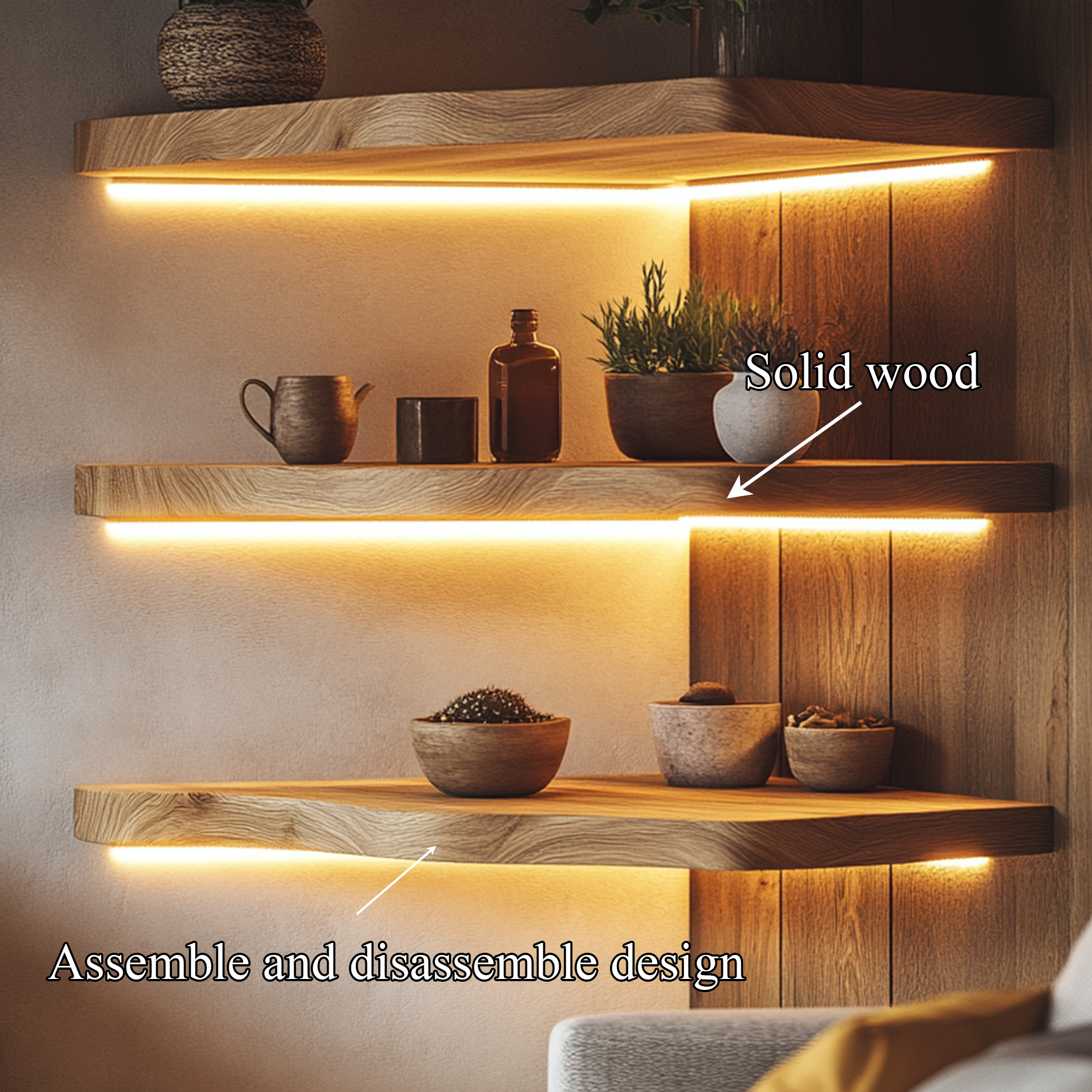 Organic Corner Solid Wood Floating Shelves Sculptural Wall Display Decor SINLKIFL393
