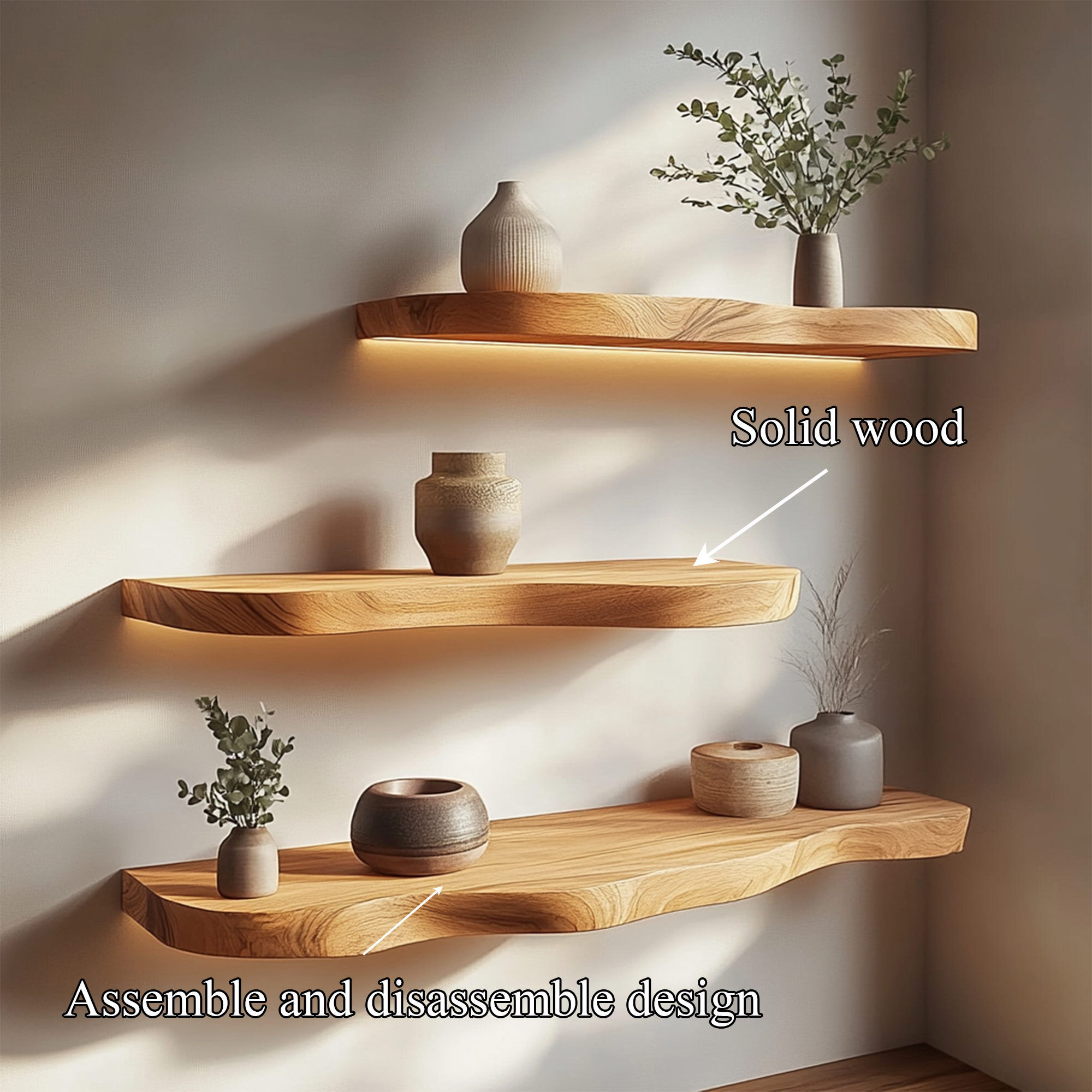 Minimal Solid Wood Floating Shelves Living Room SINLKIFL395