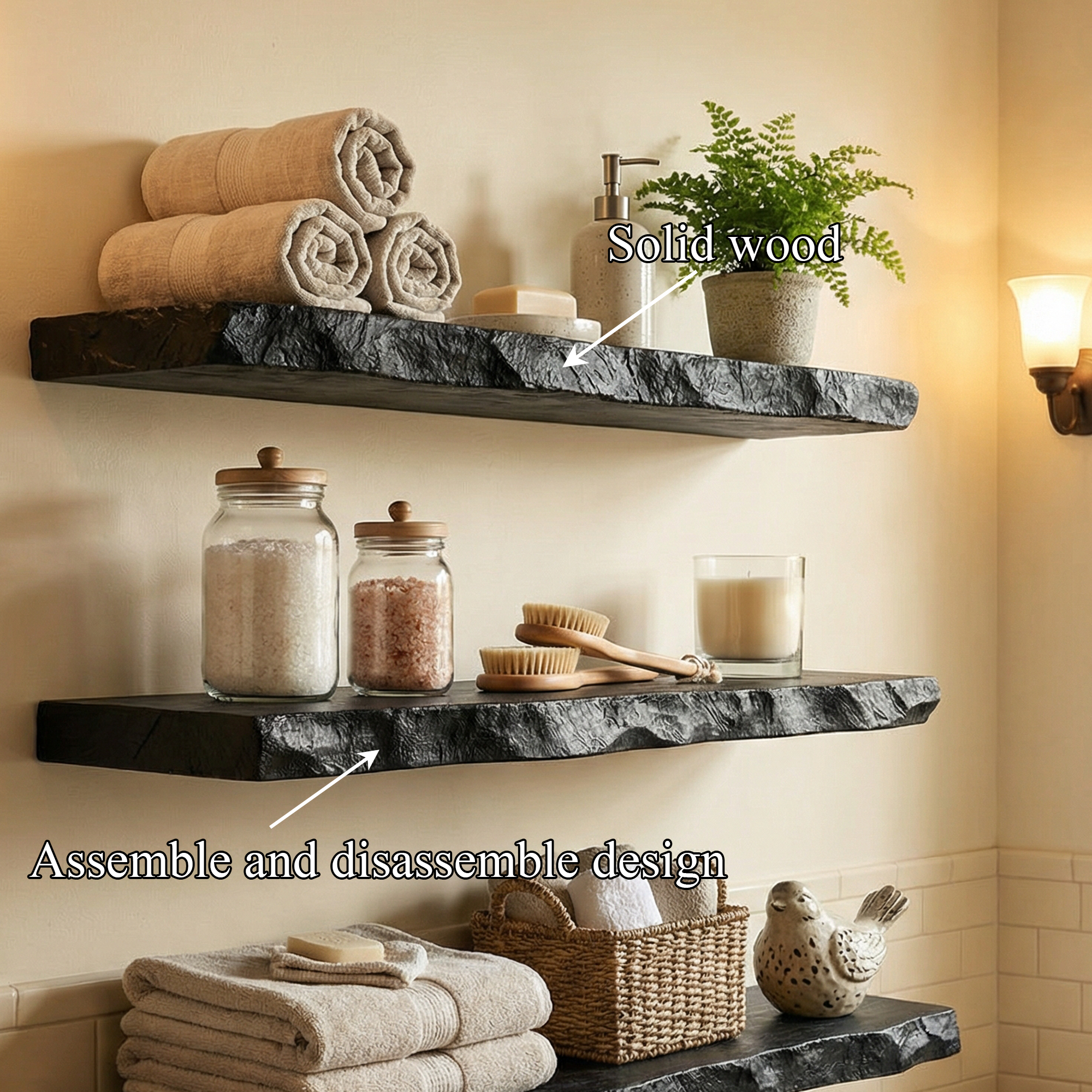 Modern Stone Look Floating Bathroom Shelves Wall Mounted Storage Rack SINLKIFL508