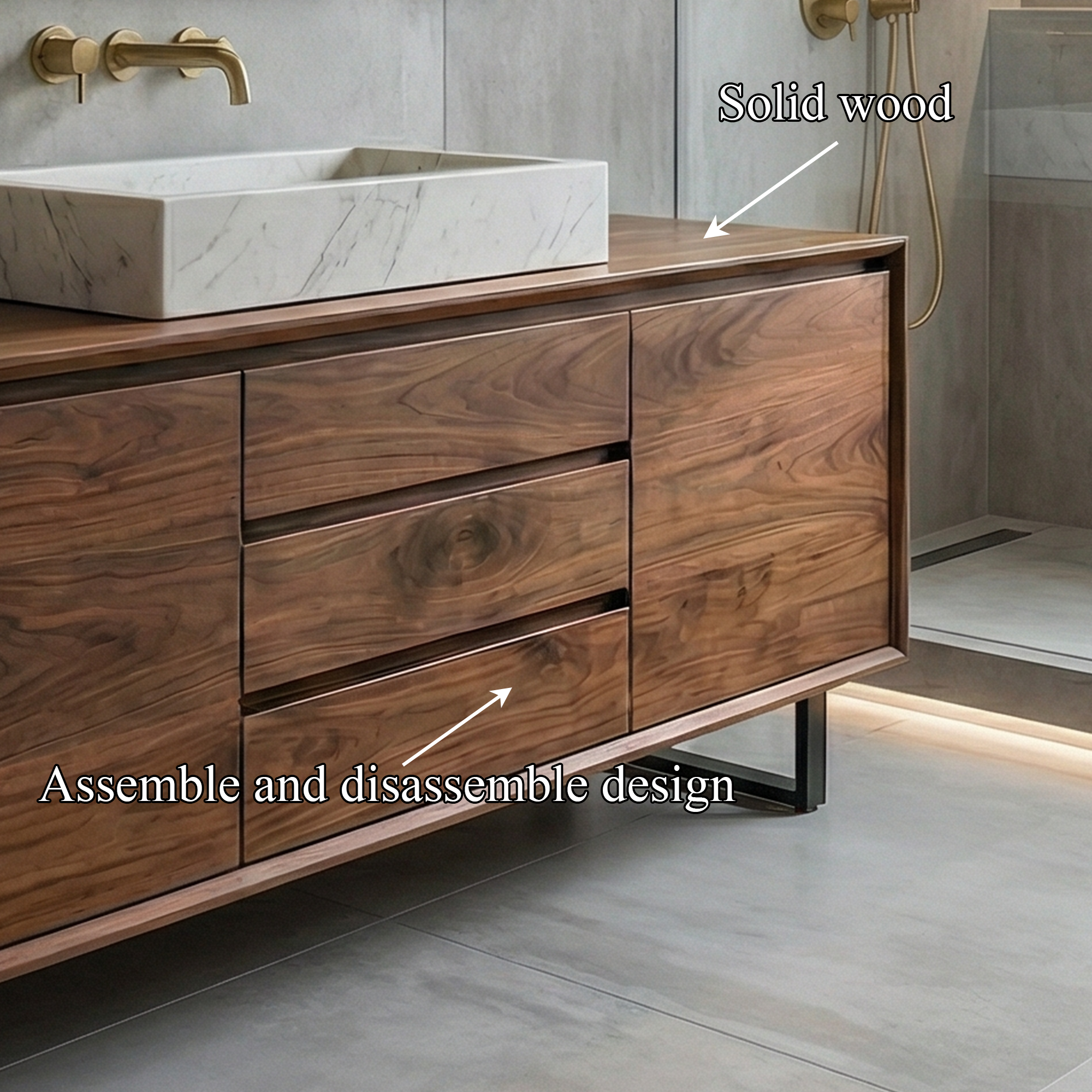 Modern Mid Century Solid Wood Bathroom Vanity Drawer Storage Cabinet SINLKIBRV285