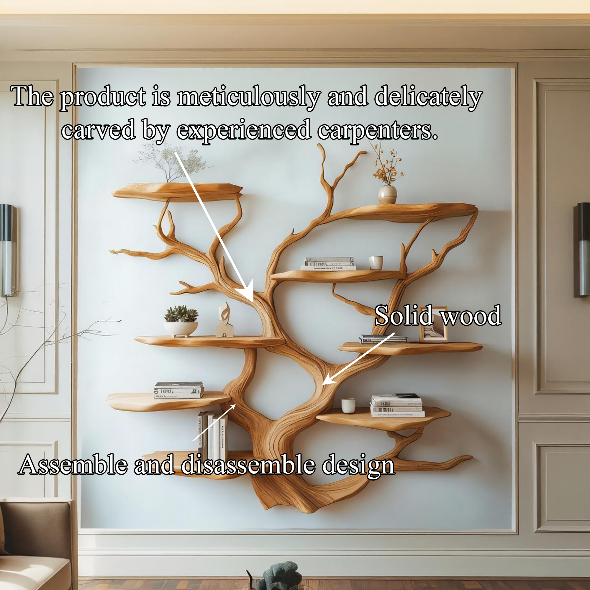 Sculptural Branch Wall Shelf Solid Wood Living Room Interior Artistic Feature SINLKITBS112