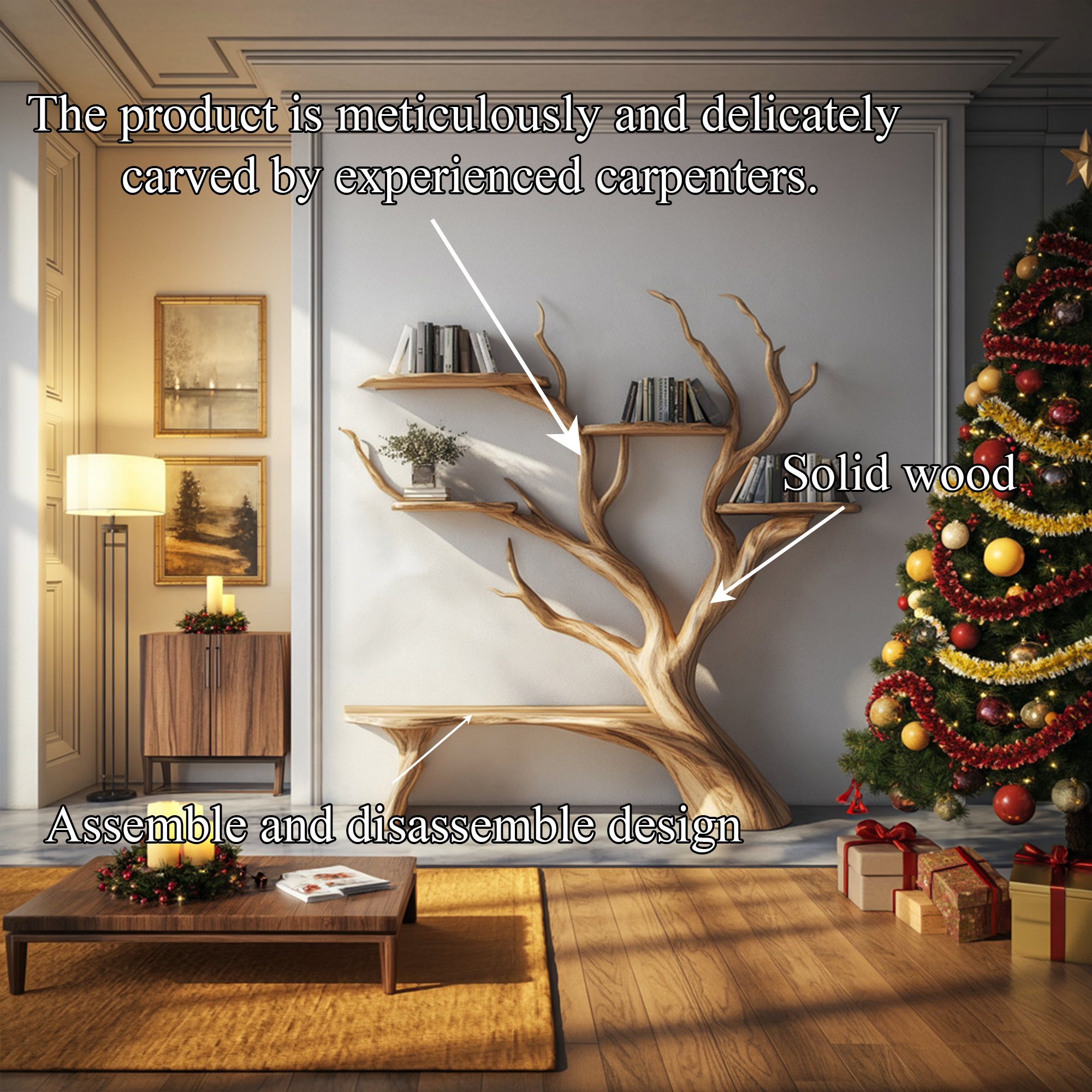 Rustic Tree Bookshelf Bench Christmas Living Room Decor SINLKITB582