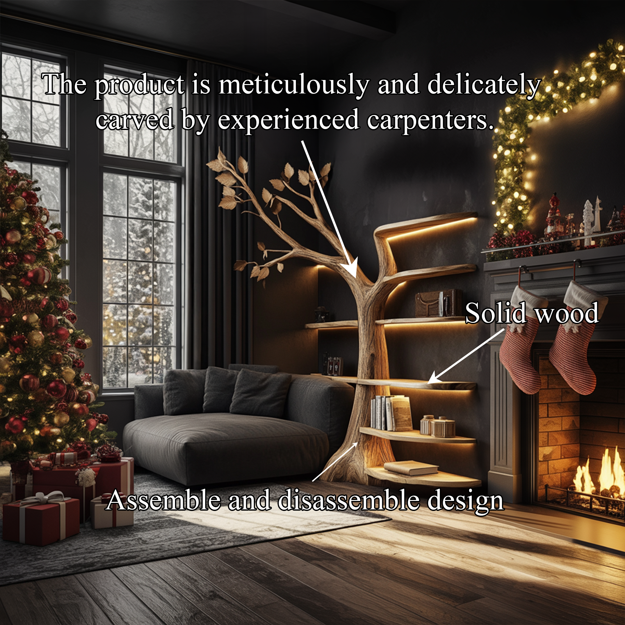 Rustic Tree Bookshelf Christmas Decor Living Entryway SINLKITB587