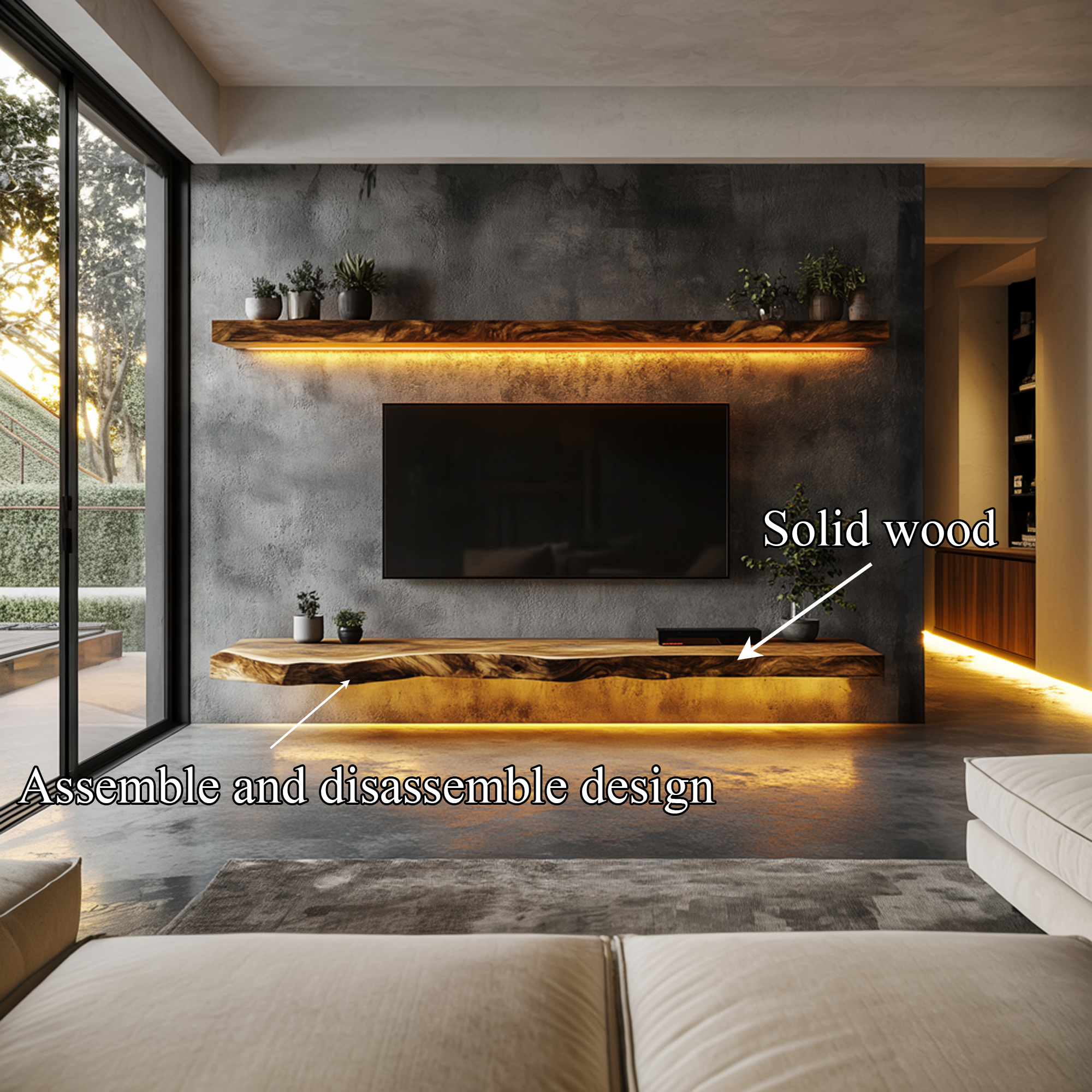 Rustic Organic Floating TV Shelf Solid Wood Living Room Interior Entertainment Display SINLKIFL407