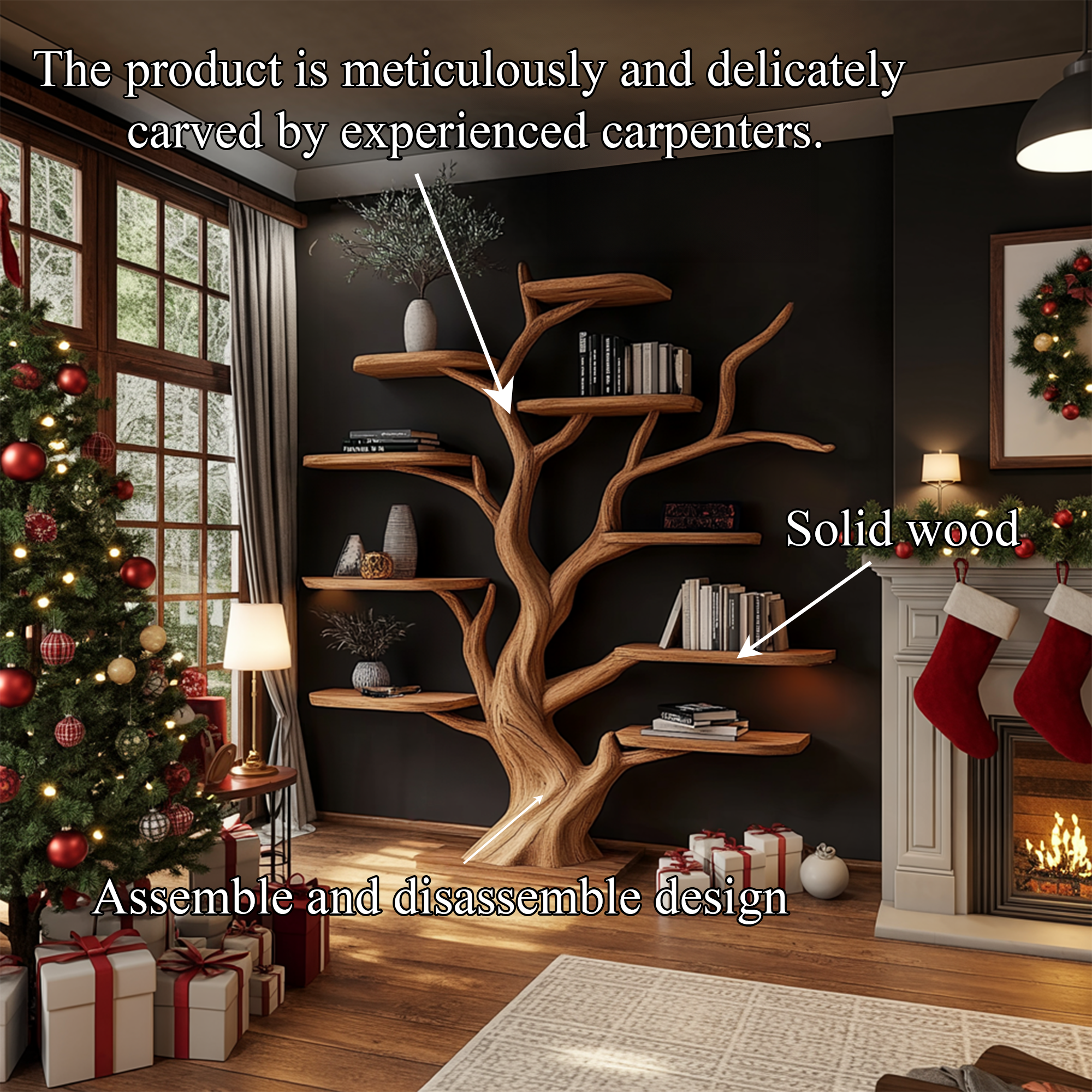 Rustic Tree Shelf Christmas Holiday Decor Living Room SINLKITB591