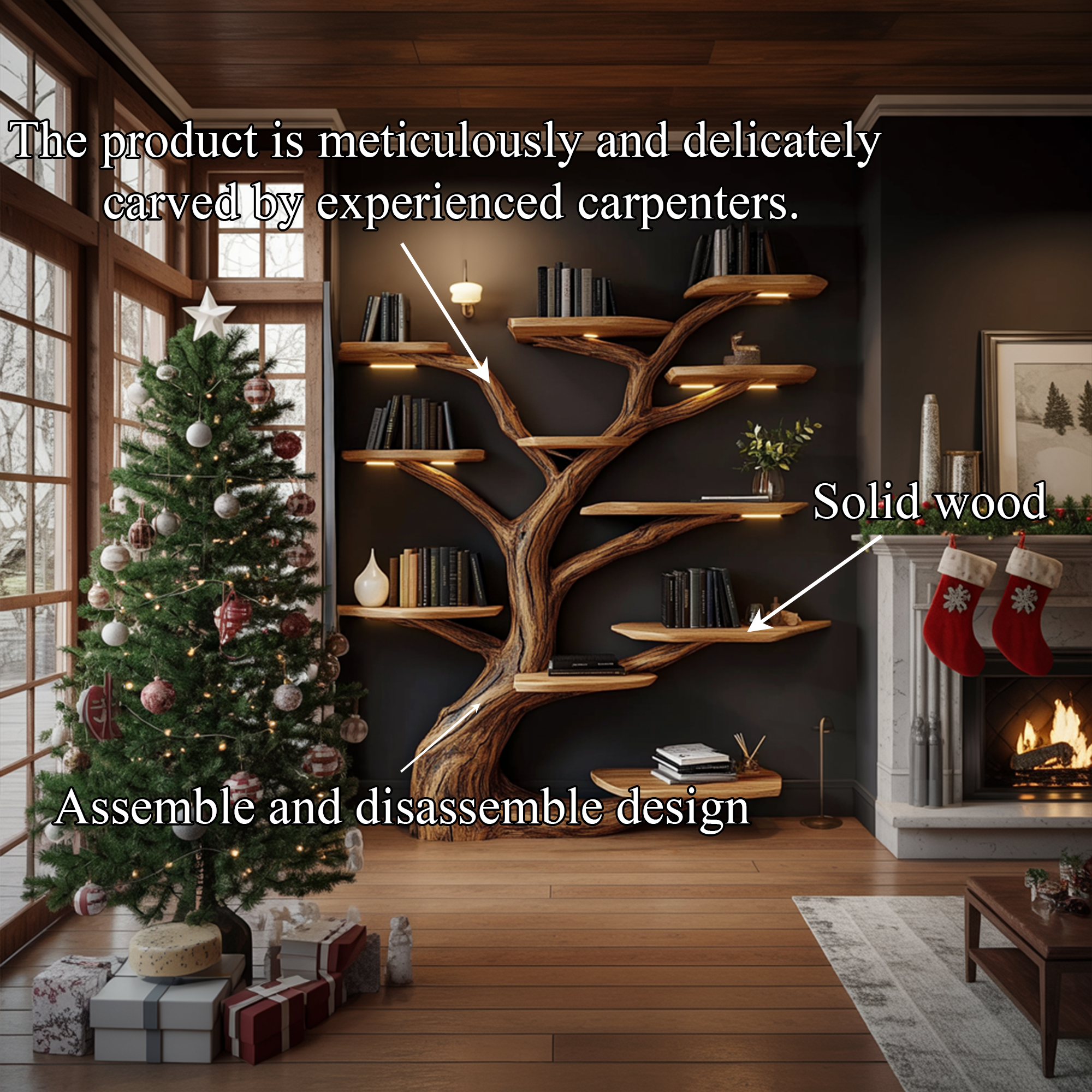 Rustic Tree Shelf Christmas Holiday Living Room SINLKITB593