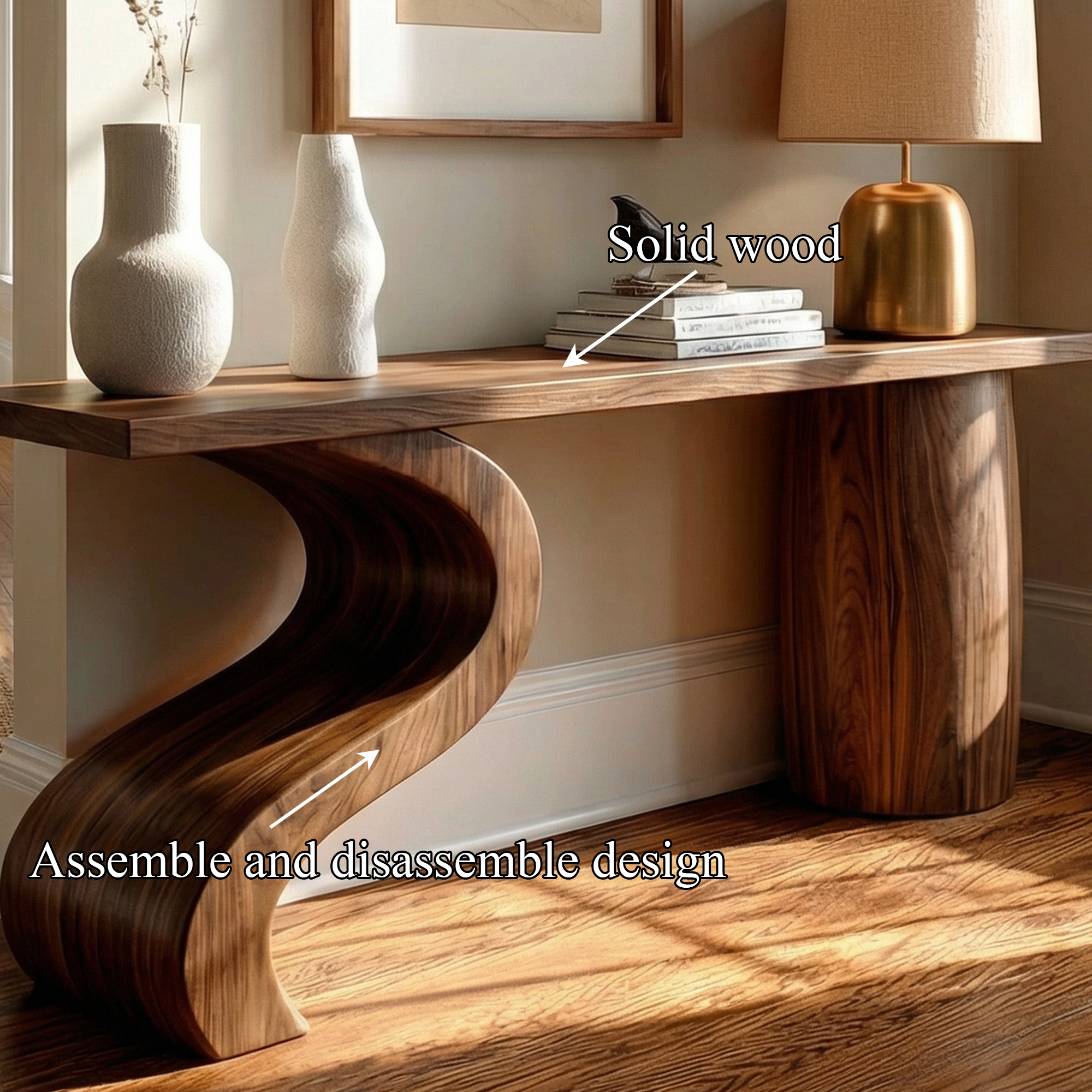 Contemporary Wave Base Console Table Entryway Hallway Living Room SINLKICS492