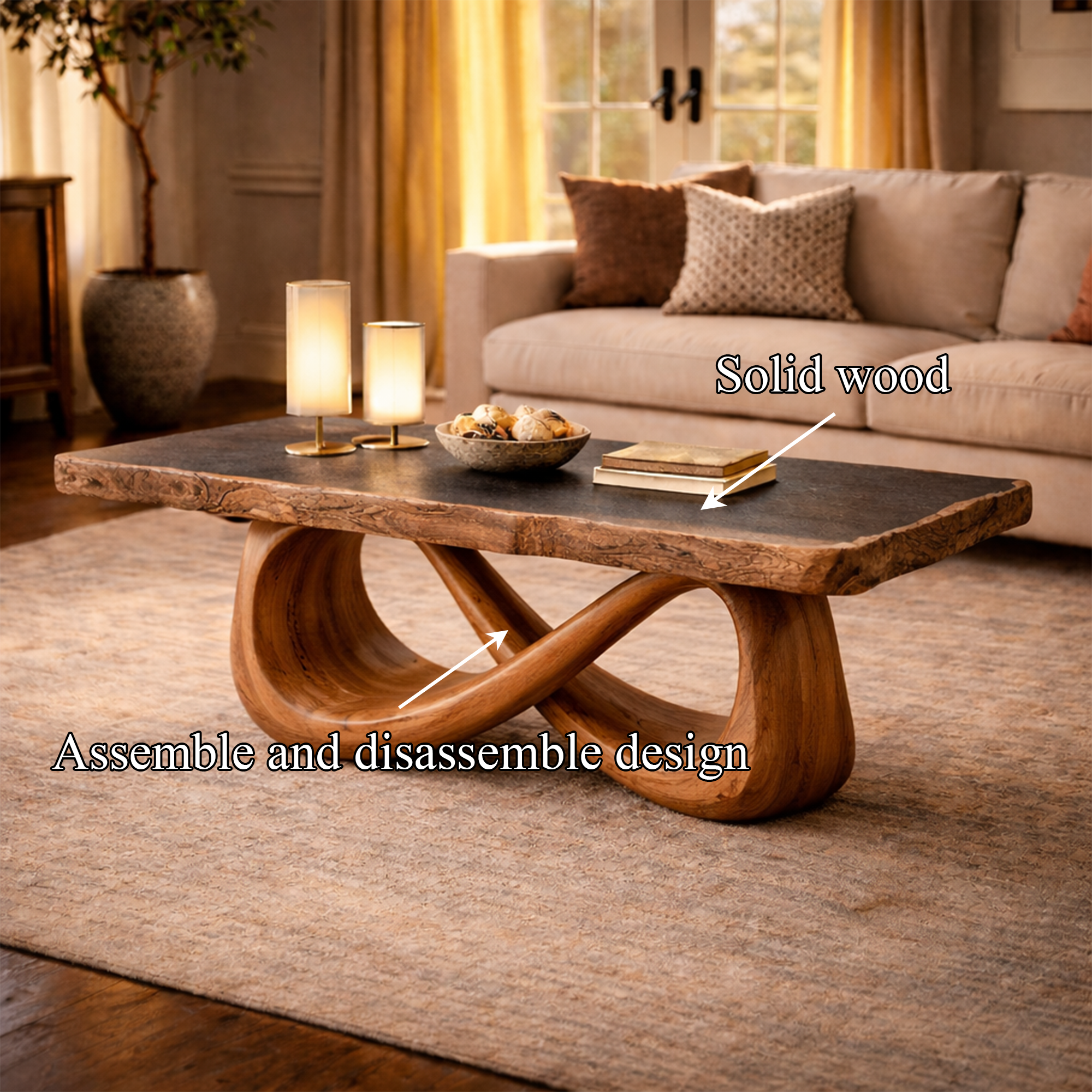 Sculptural Loop Solid Wood Coffee Table Warm Modern Living Room Interior SINLKICF308