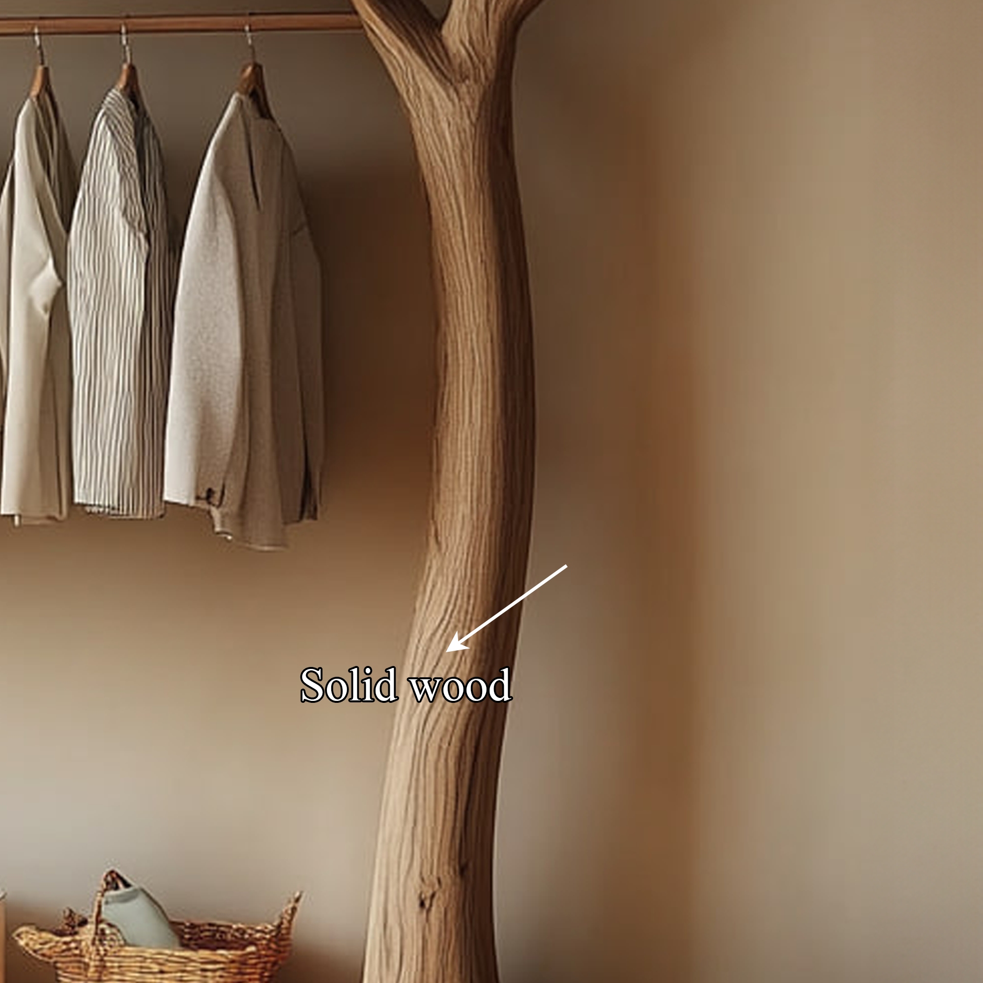 Rustic Tree Wardrobe Rack Solid Wood Bedroom Organizer SINLKITCR054