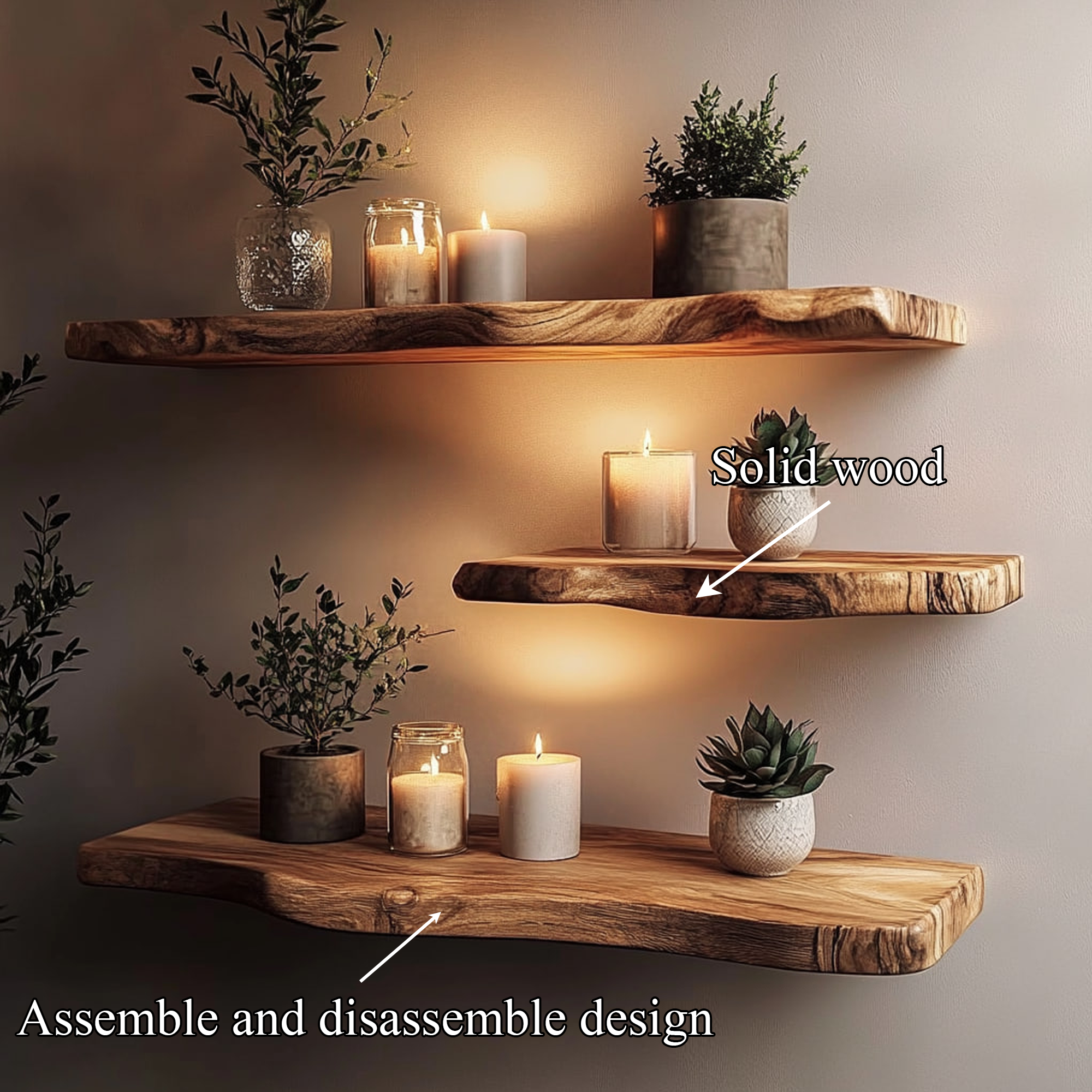 Rustic Farmhouse Live Edge Wooden Floating Shelf For Cozy Corner Decor SINLKIFL322