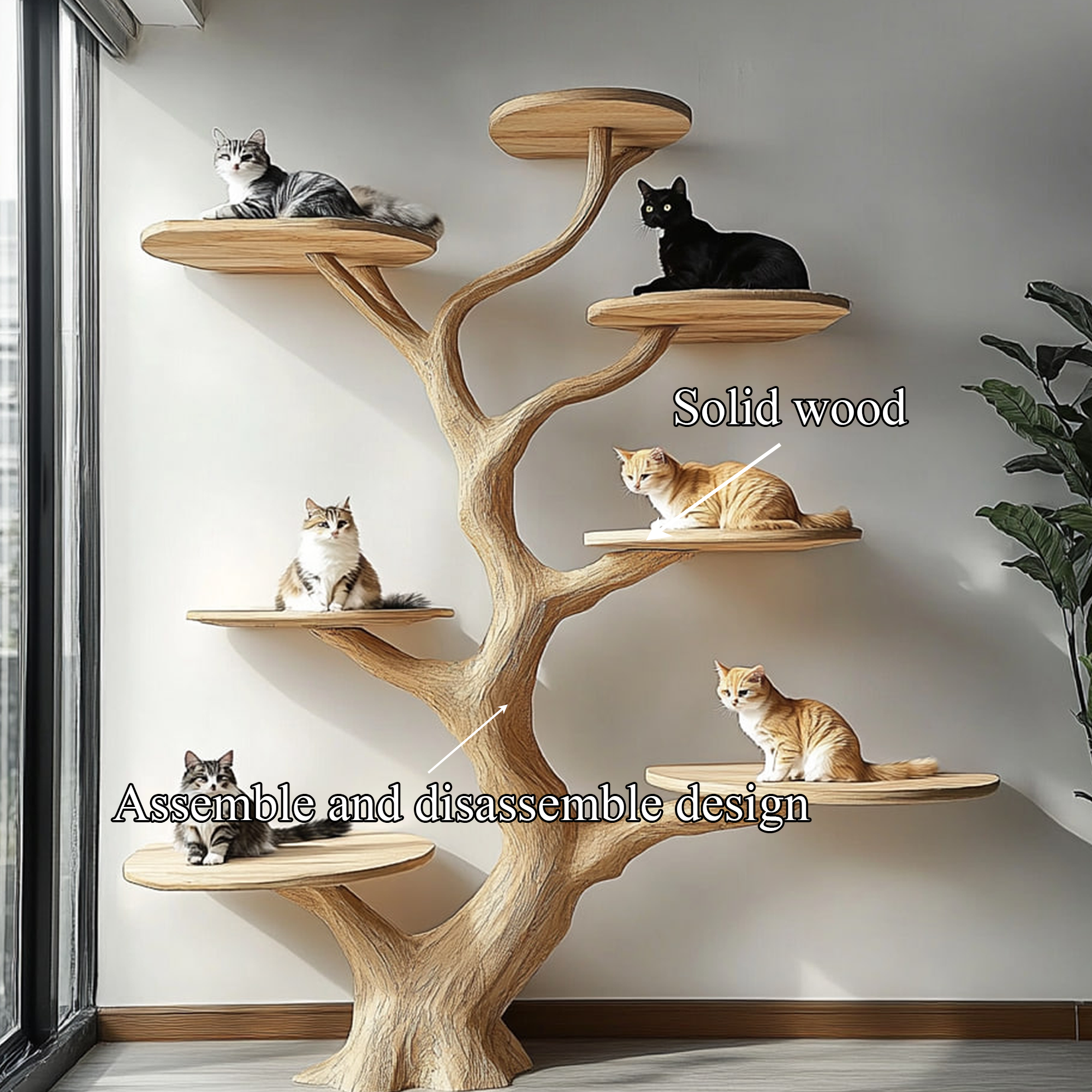 Rustic Cat Tree Organic Multi-Level Cat Shelf For Home Decor SINLKITT090