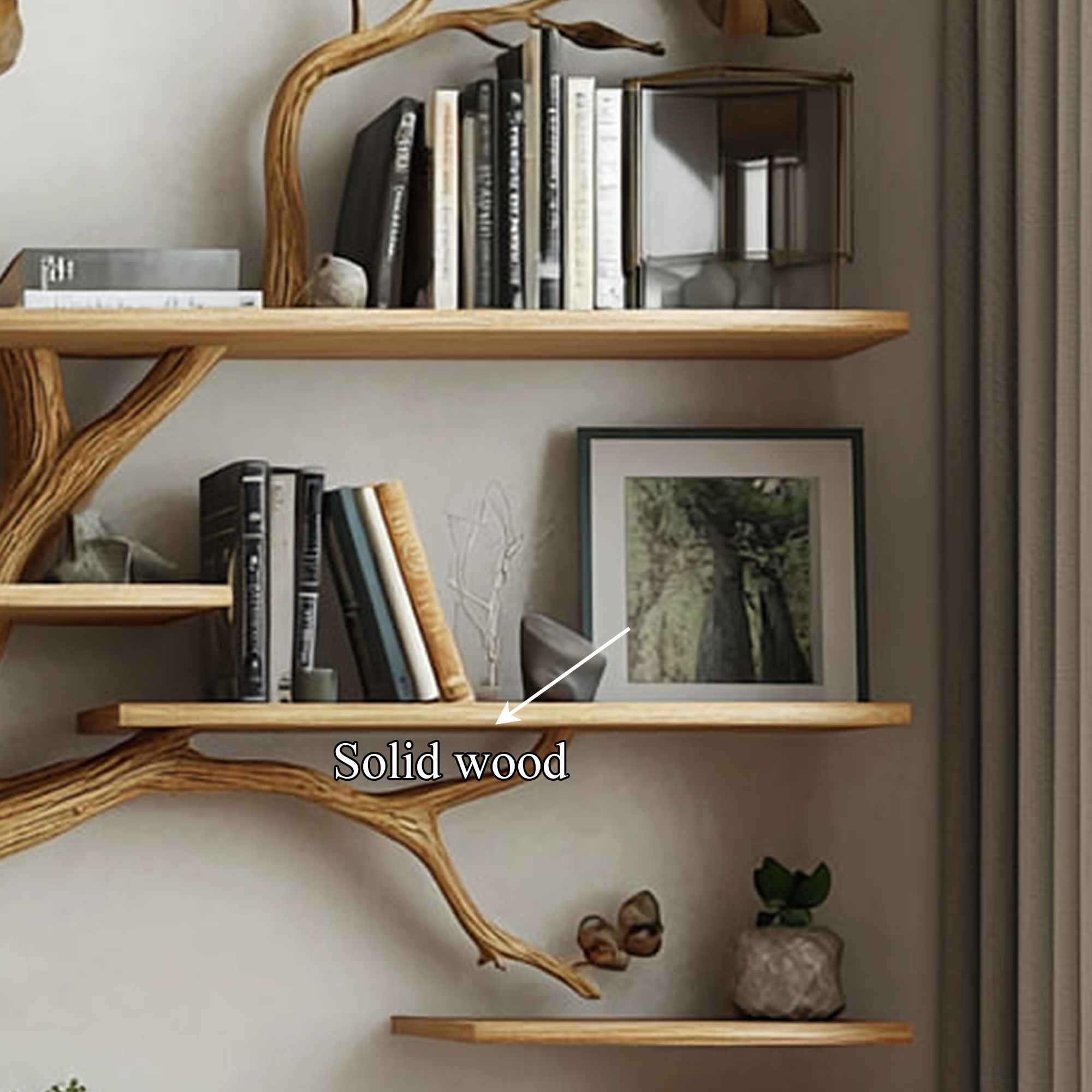 Rustic Tree Bookshelf Vanity With Cabinet Organic Bedroom Wall SINLKITBS072