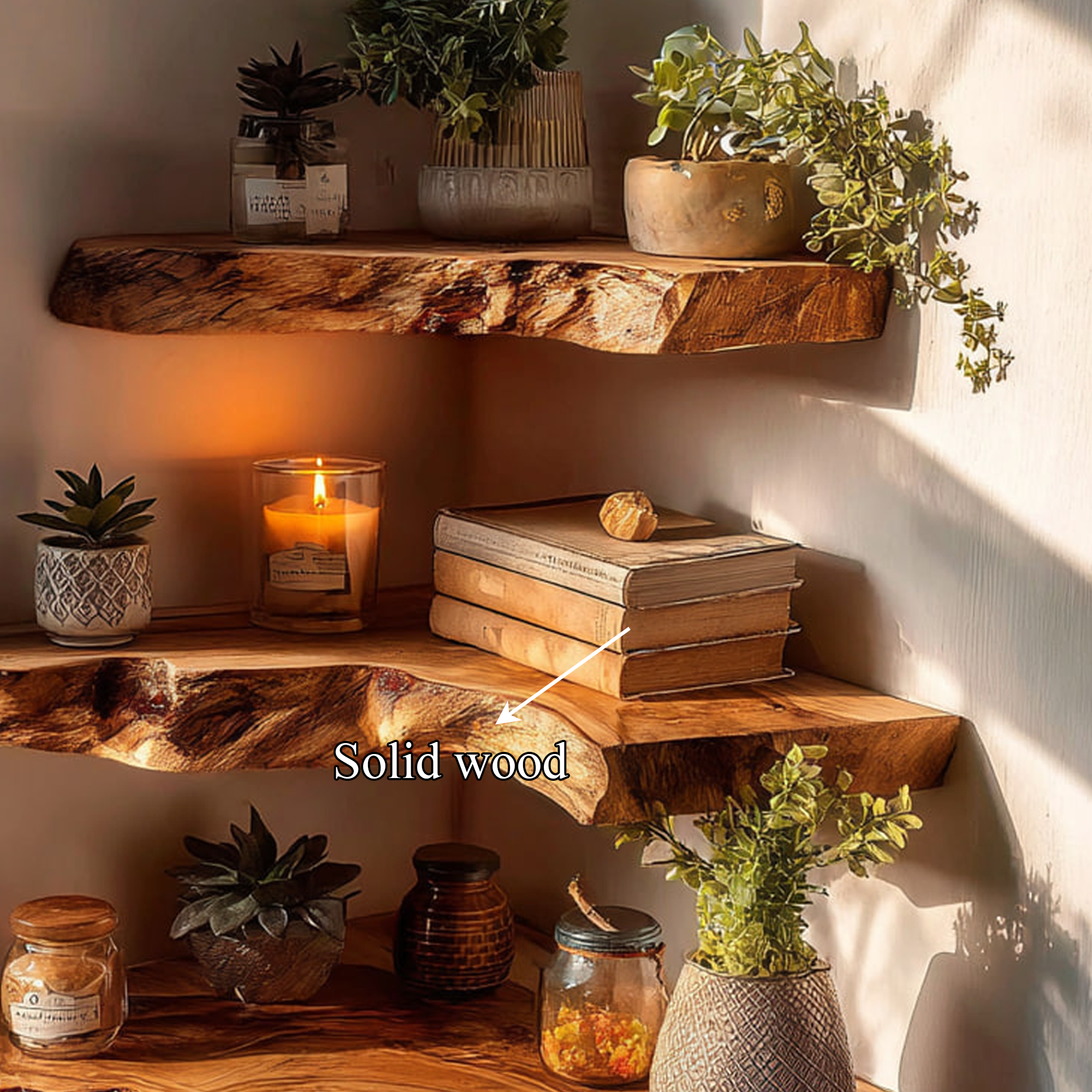 Rustic Live Edge Corner Floating Shelf Handmade for Living Room SINLKIFL306