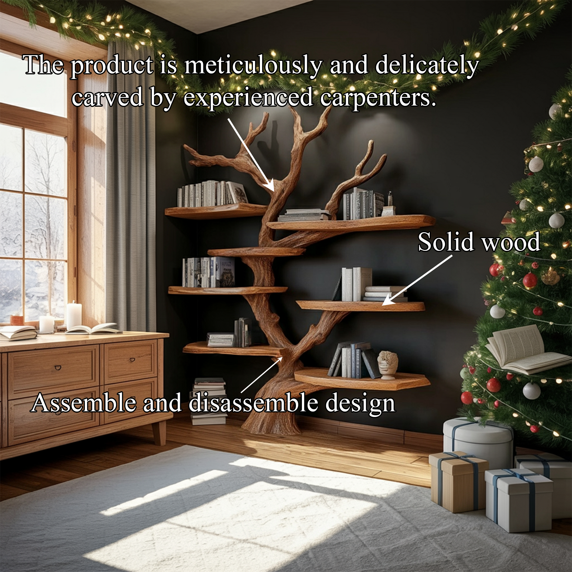 Rustic Christmas Decor Tree Shelf Living Room SINLKITB597