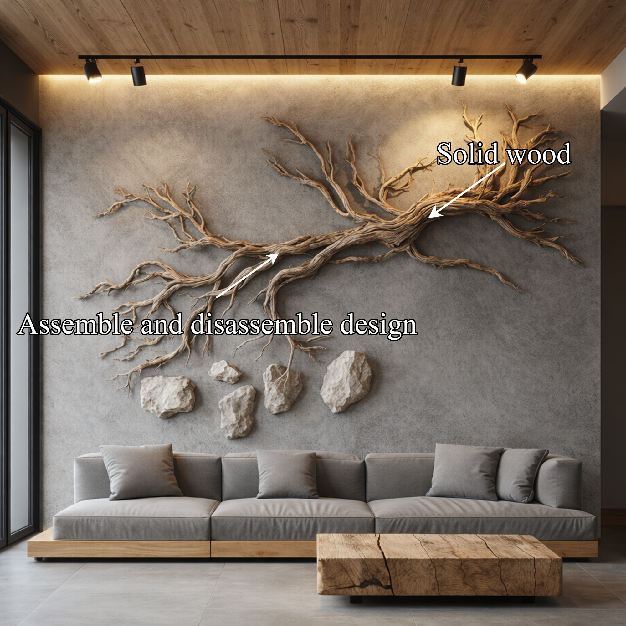 Organic Branch Solid Wood Wall Art Sculptural Interior Decor SINLKIWD027