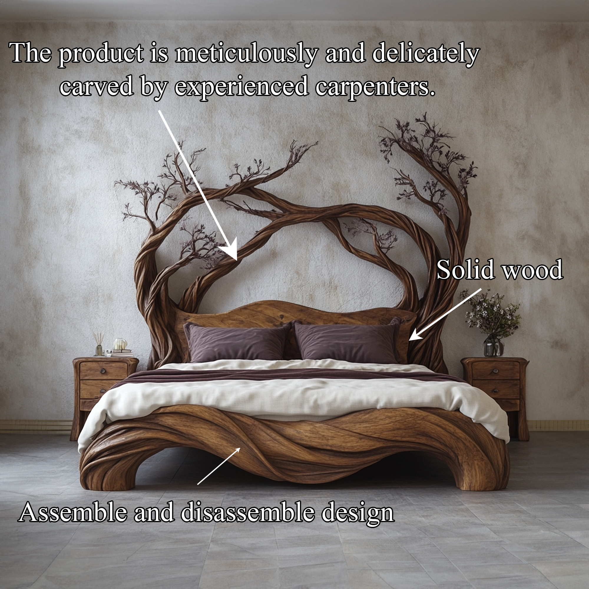 Mid Century Bedroom Low Profile Wood Bed SINLKIWB088