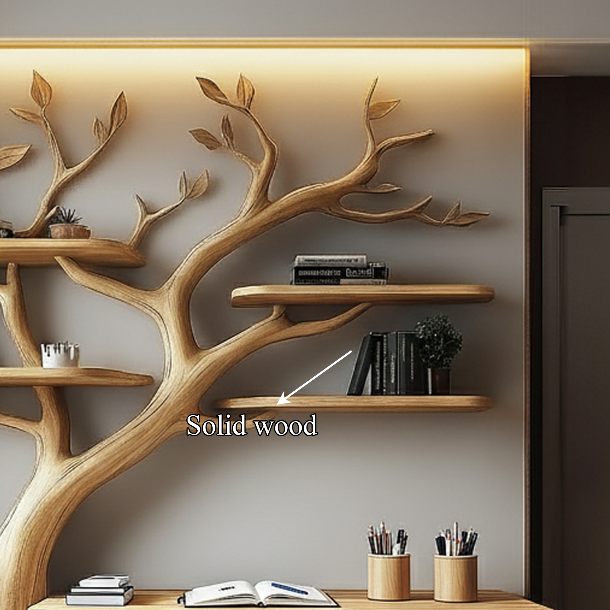 Rustic Tree Shelf Desk Solid Wood Wall Art Study Corner SINLKITB504