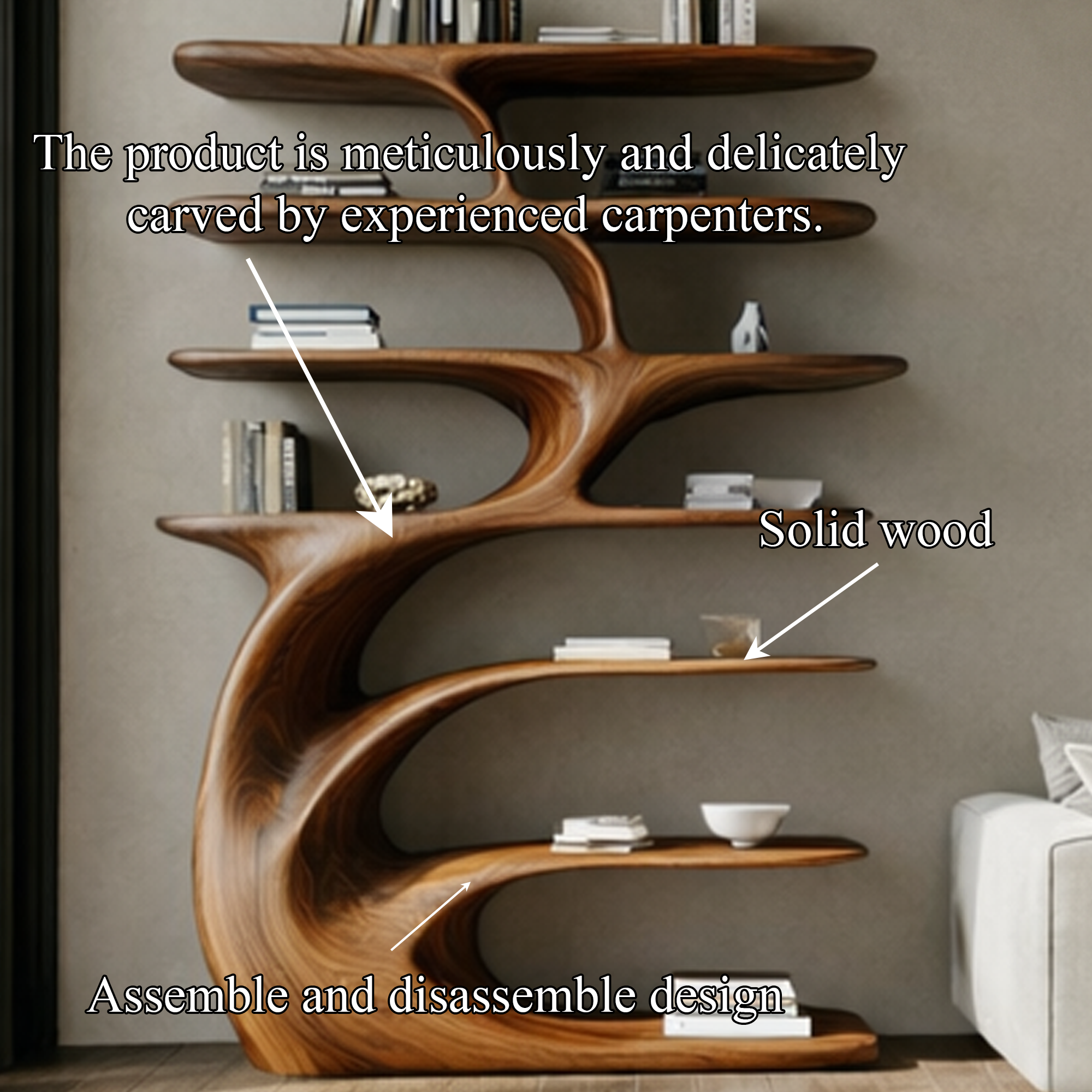 Rustic Nature Inspired Sculpted Storage Cabinet Solid Wood Living Room Interior Feature Furniture SINLKISC448