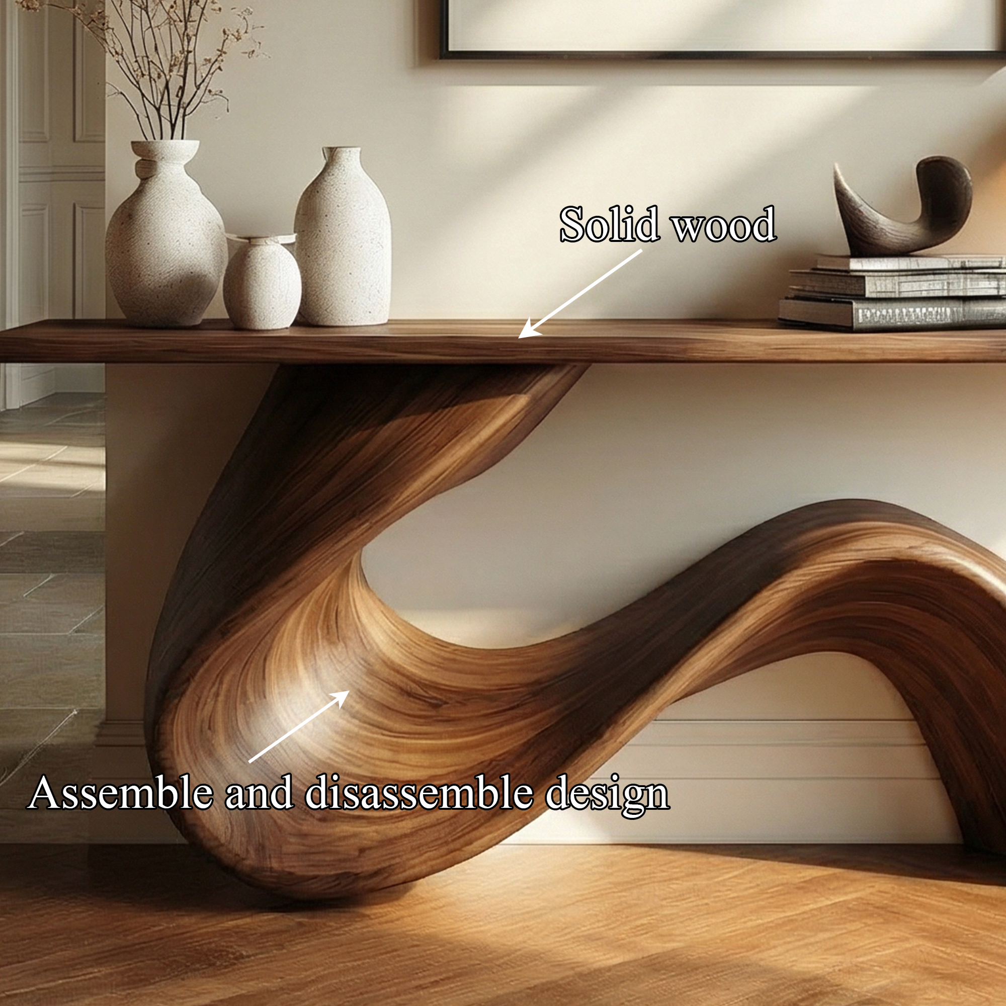 Elegant Flowing Wood Console Table Entryway Hallway Living Room SINLKICS494