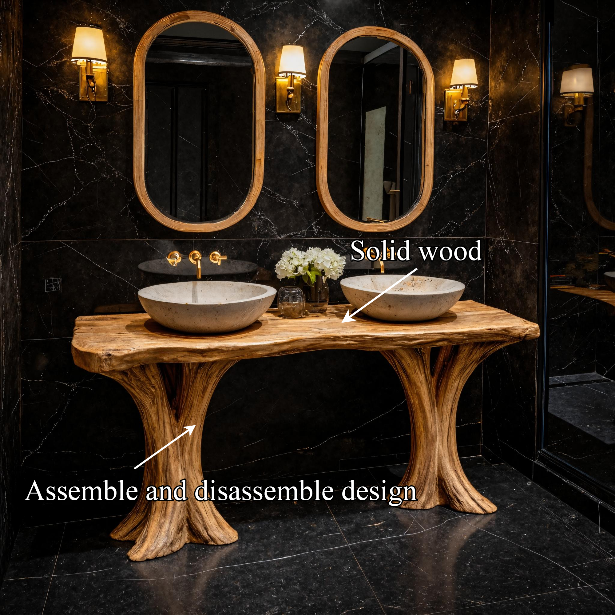 Luxury Live Edge Solid Wood Bathroom Vanity Organic Sculptural Base SINLKIBRV269
