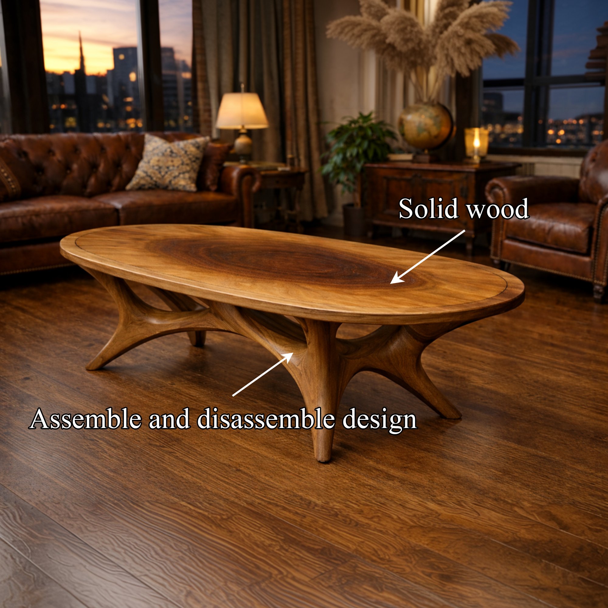 Refined Sculptural Solid Wood Coffee Table Organic Modern Living Room Interior SINLKICF303