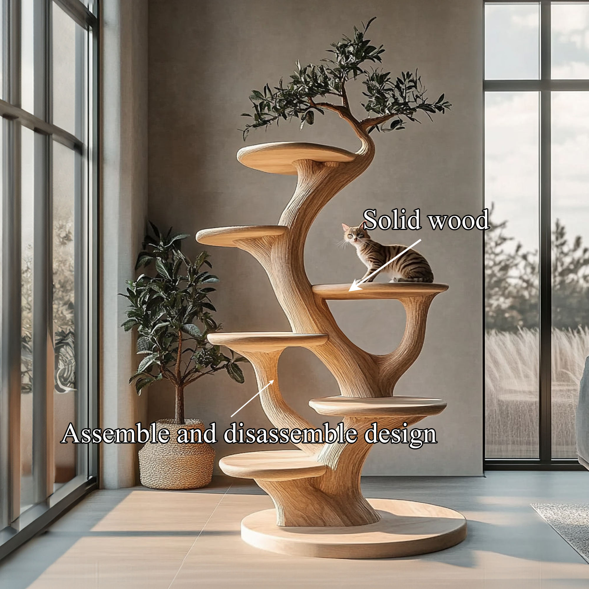 Rustic Cat Tree Organic Multi-Level Cat Tower For Home Interior SINLKITT088