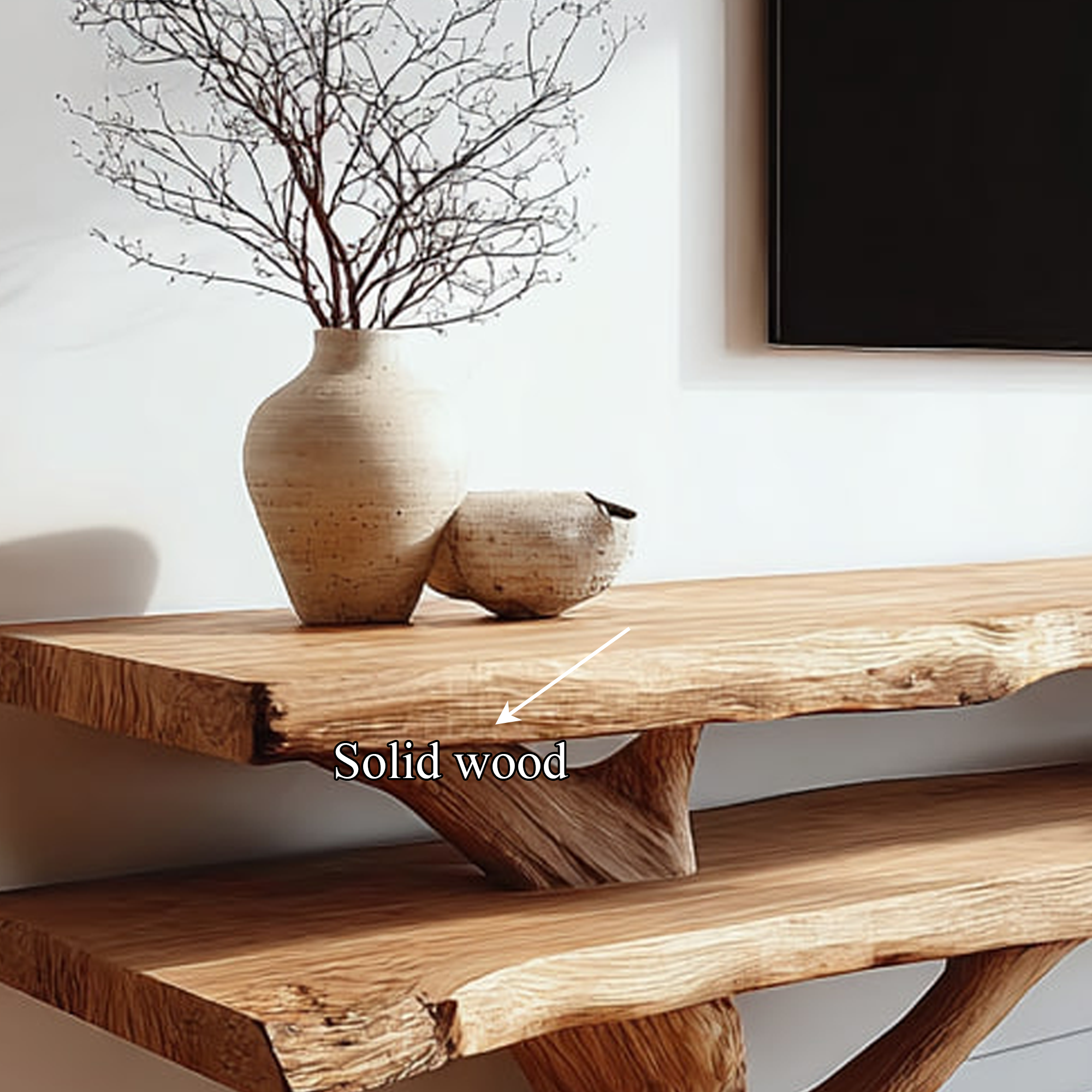 Rustic TV Console Table Live Edge Double Shelf Living Room SINLKICS310